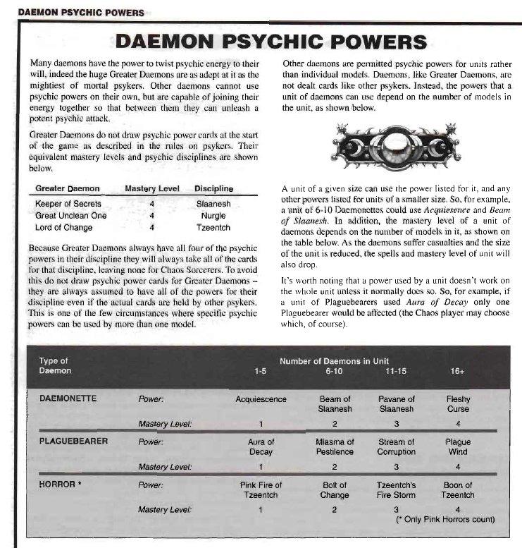Chaos, Chaos Daemons - Old Psychic Rules