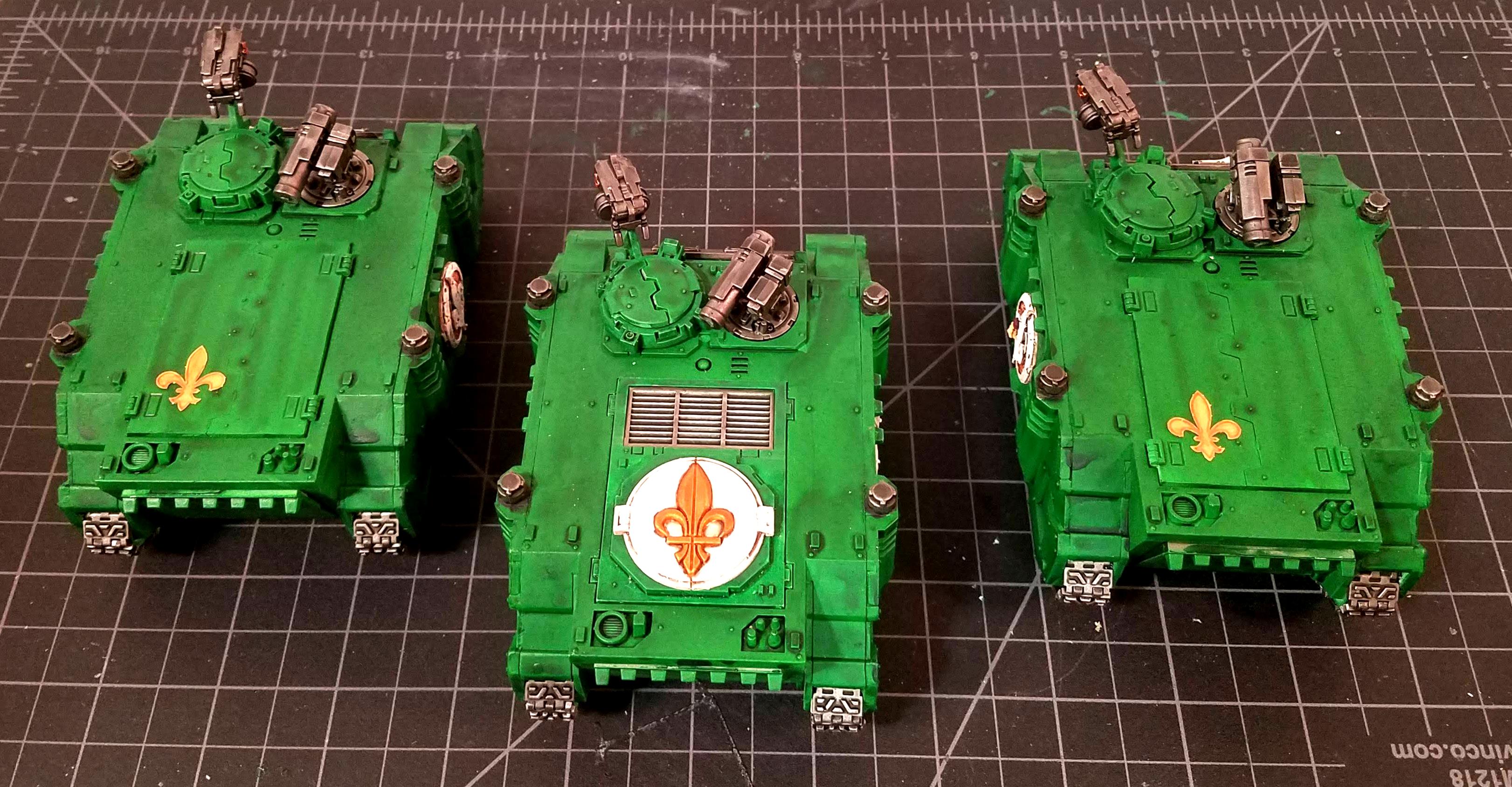 Three Adeptas Sororitas Rhinos, top