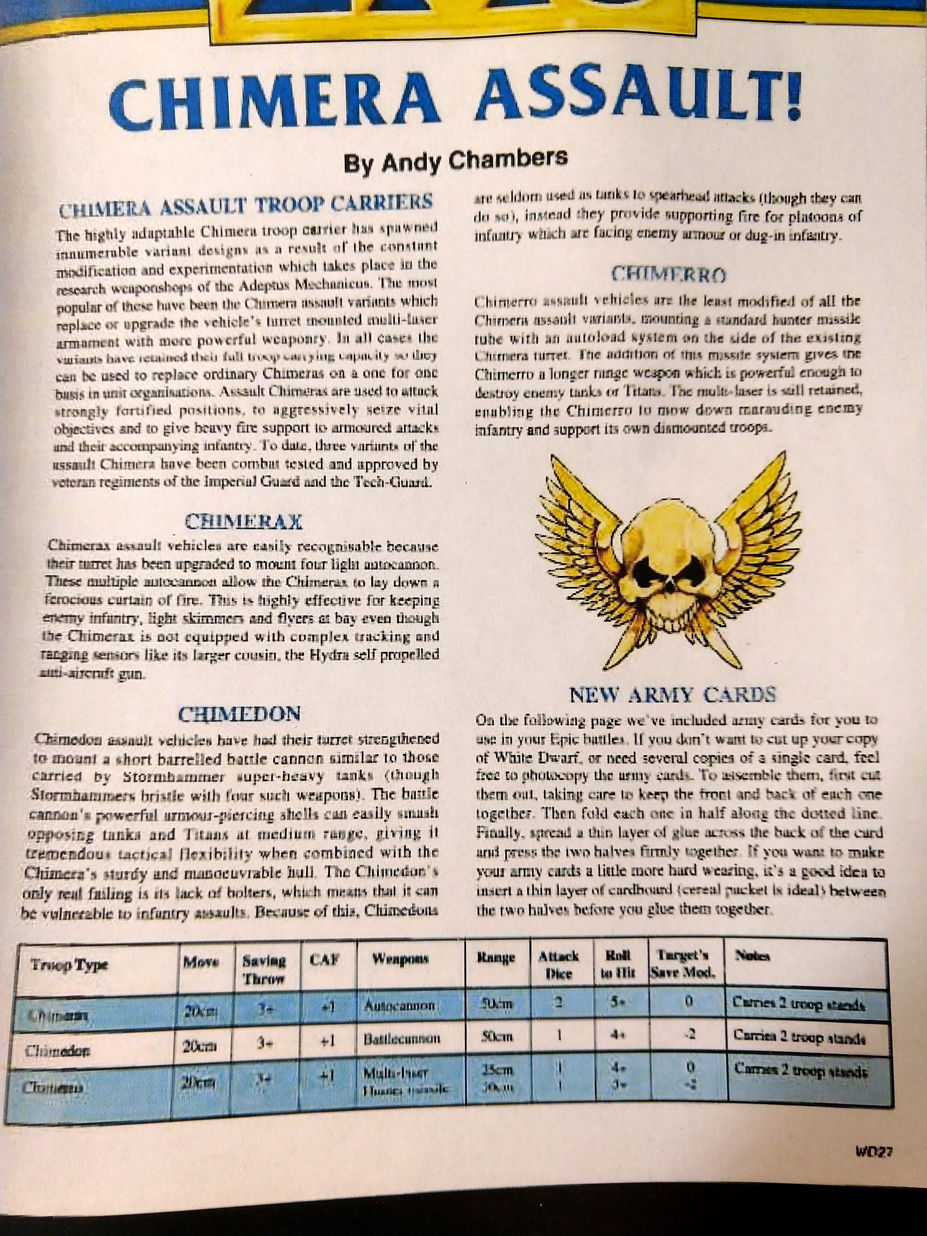 Chimarru, Chimedon, Chimera, Chimerax, Epic, Oldhammer, Variants, Warhammer 40,000, White Dwarf