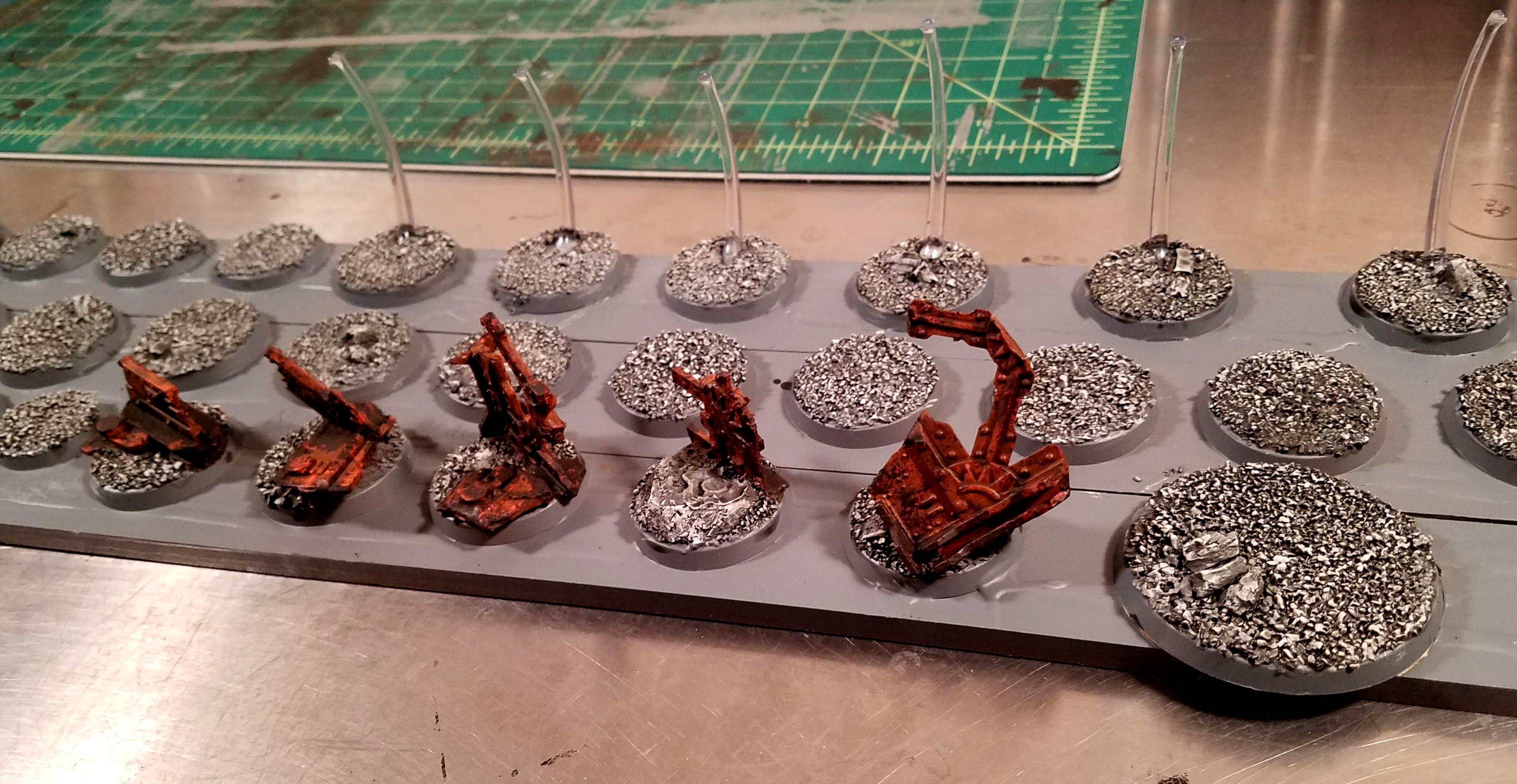 Bulk texture and paint for the bases from the Sororitas Army Box, plus the scenic bases for the Scouts from the Landspeeder Storm