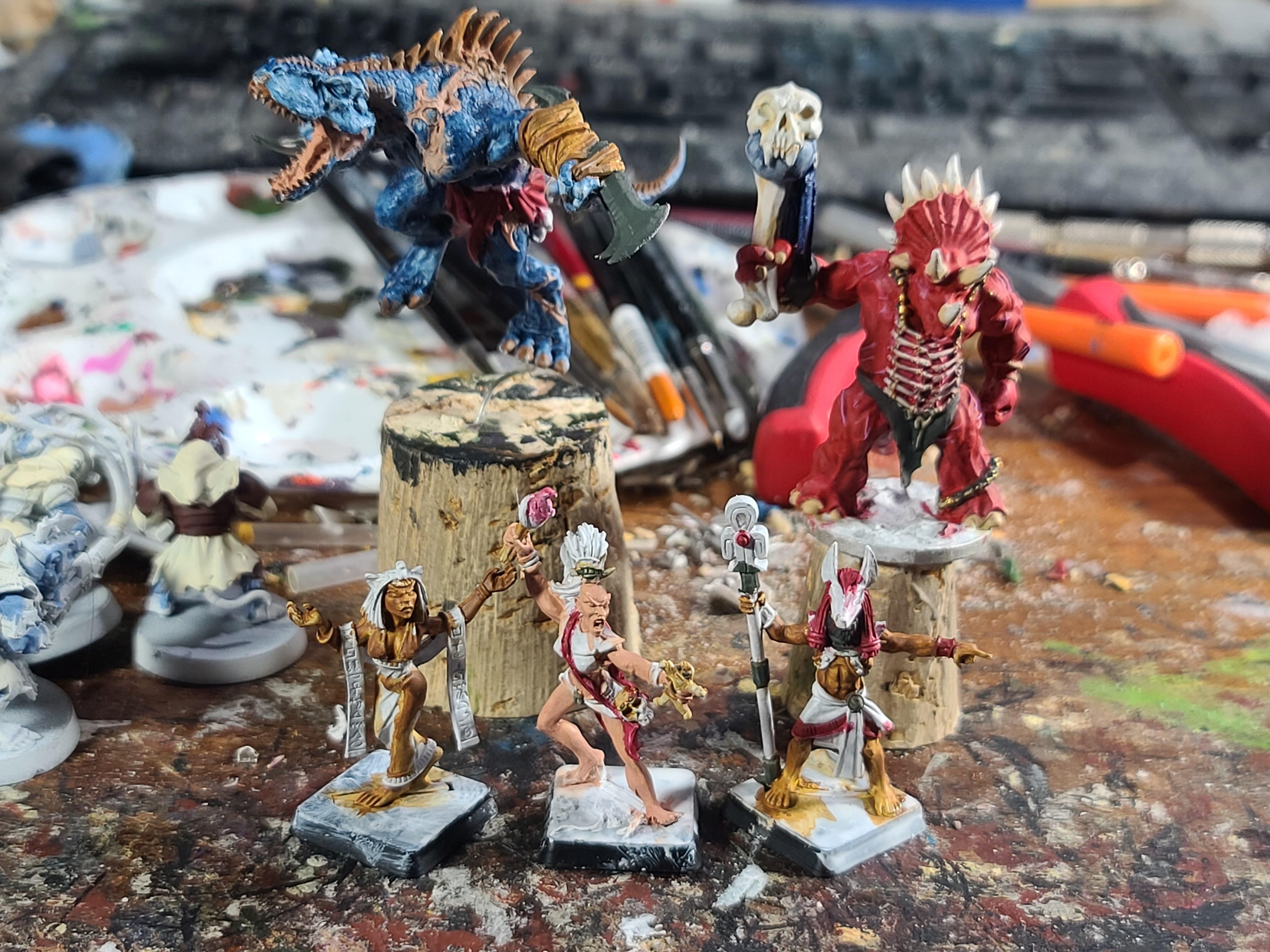 Asar, Basti, Cipher Studios, Crocodile Games, Human, Kartikeya, Preist, Reaper Miniatures, Triceratops, Warriors, Witch, Work In Progress