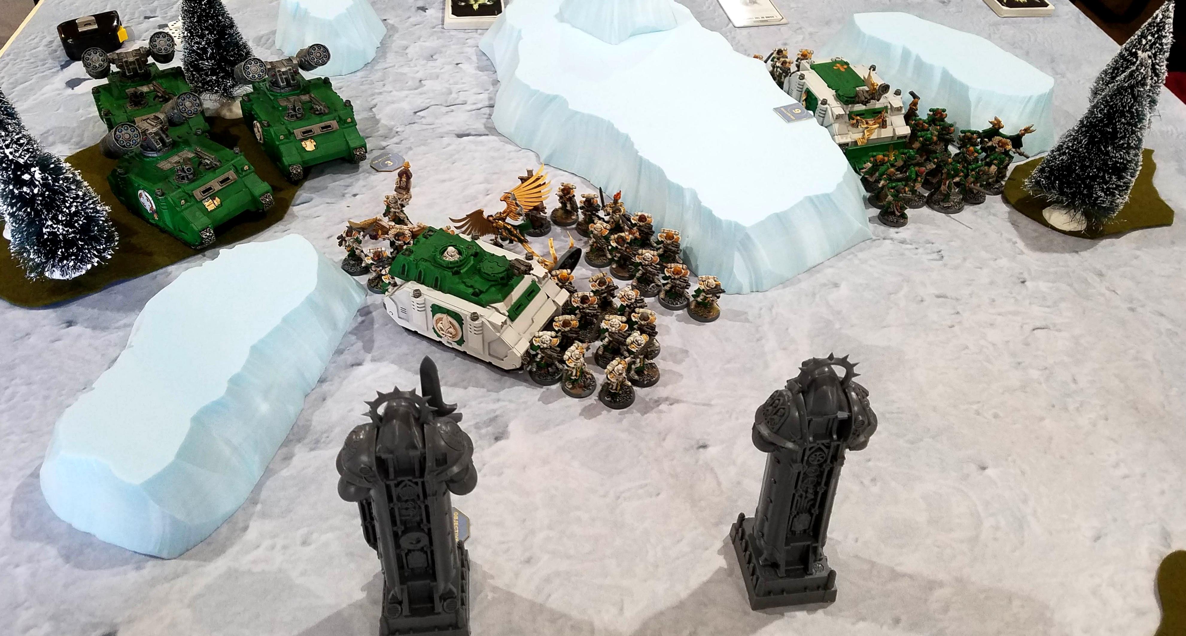 Sororitas deployment: Valorous Heart left and center, Bloody Rose right
