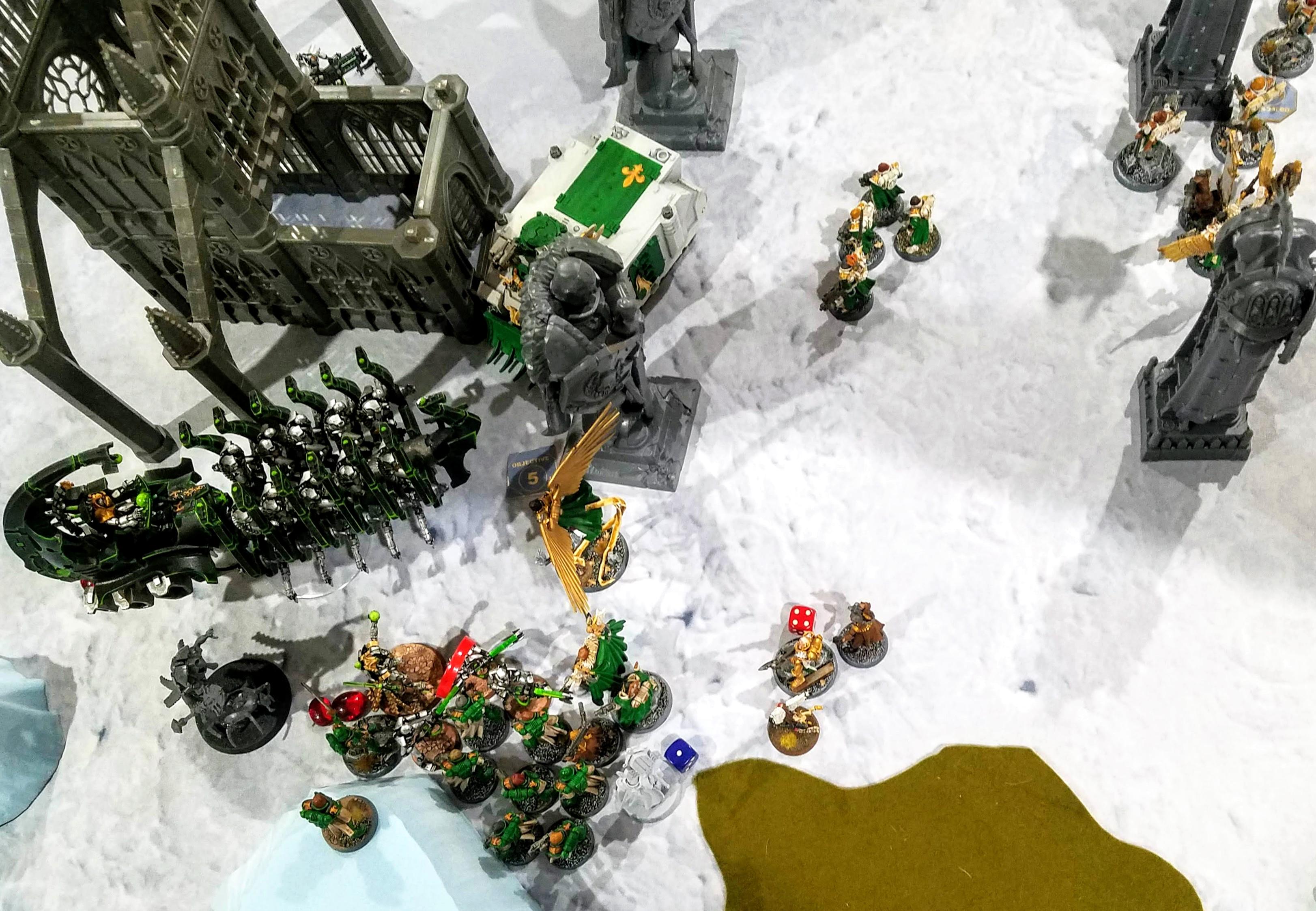 Sisters Turn 4: reinforcements rushing into the Necron lines