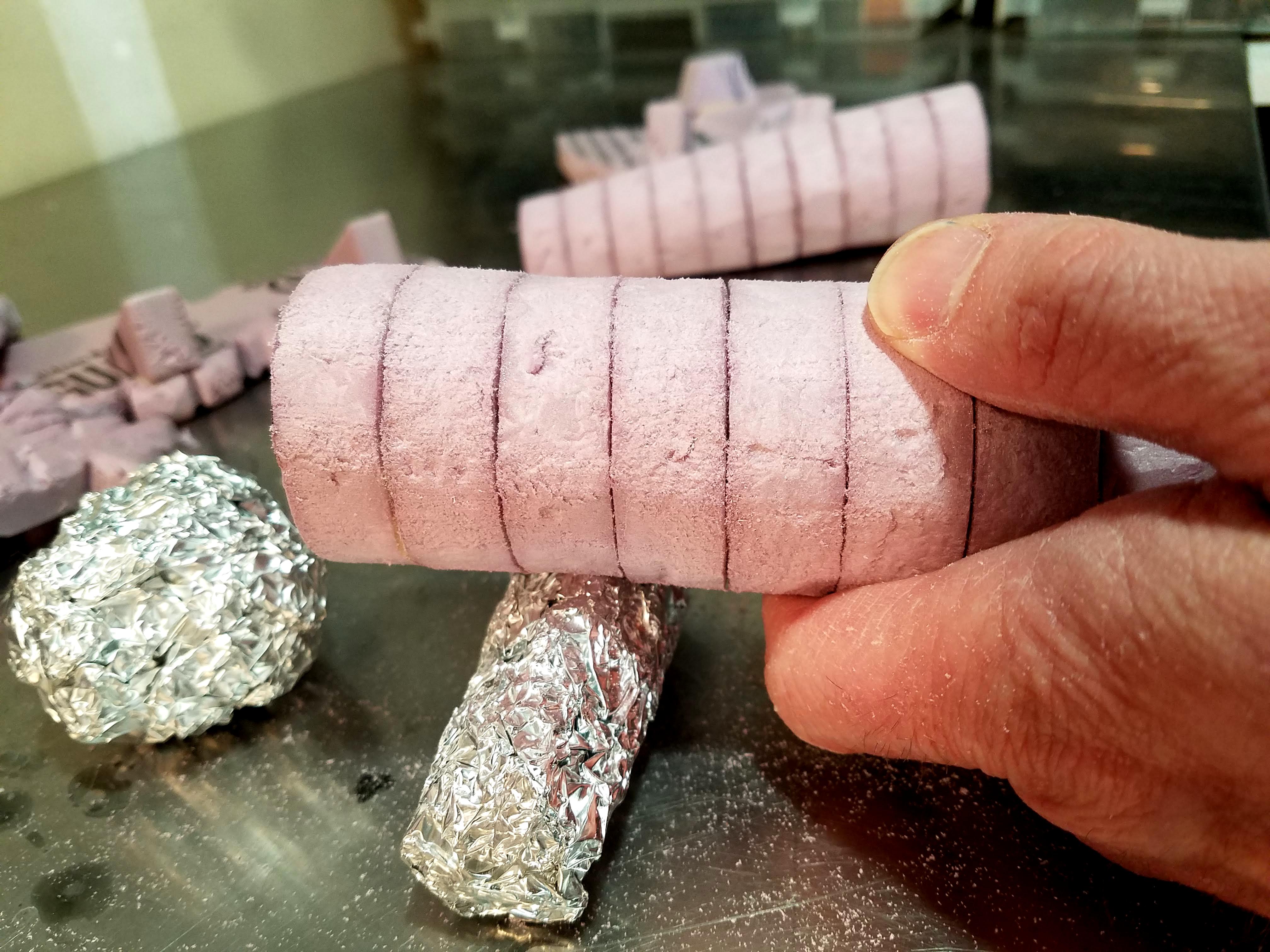 Pillars sanded, then textured with aluminum foil