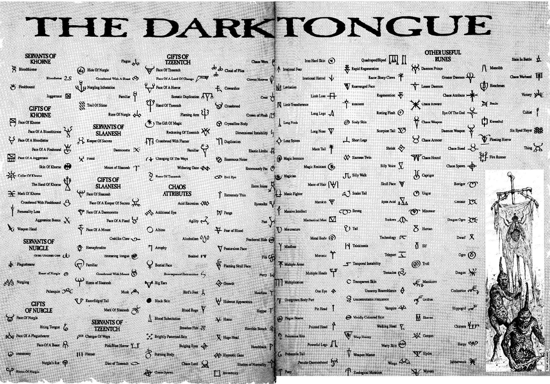 Chaos, Dark Tongue, Language, Runes