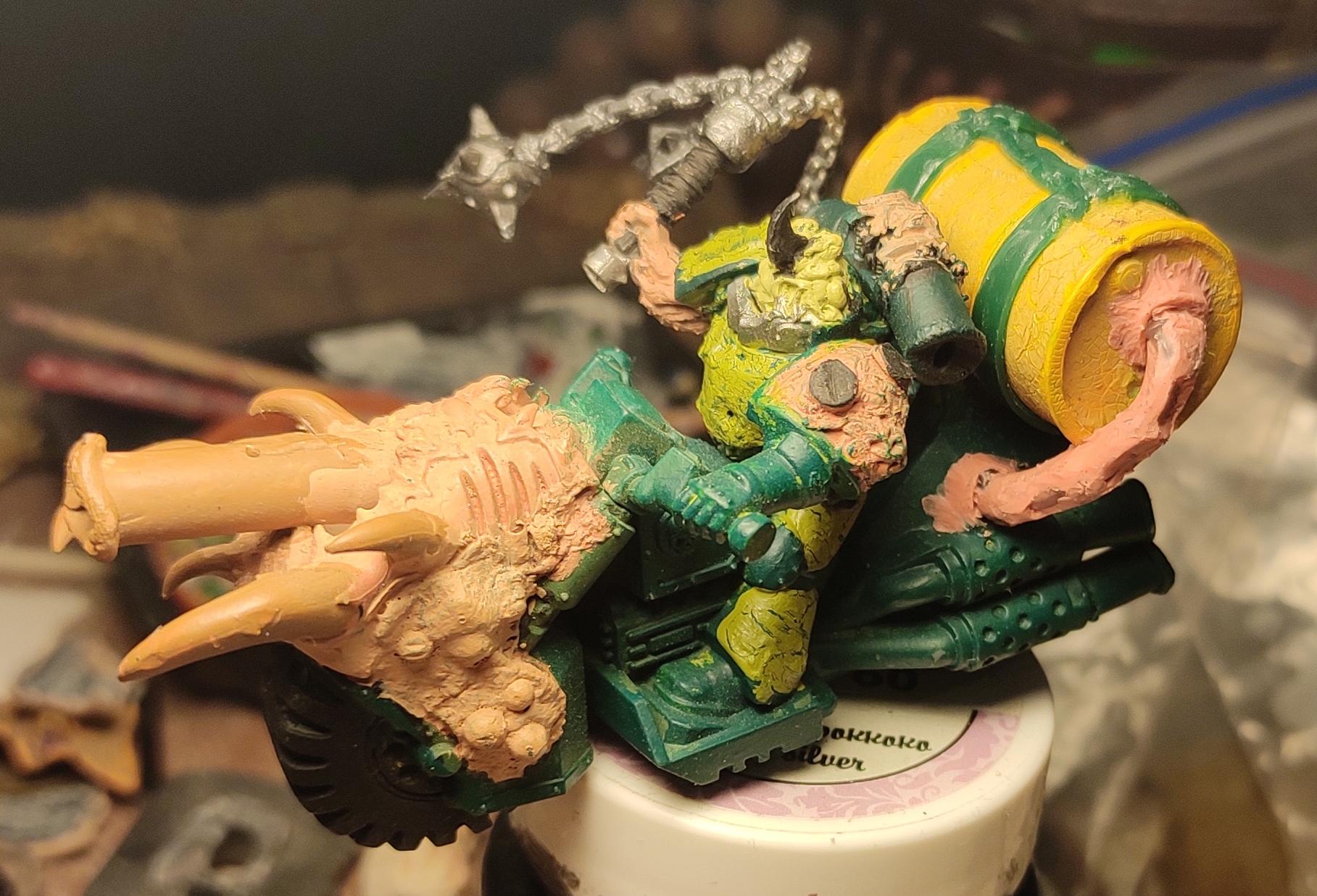 Aspiring Champion, Barrel, Bike, Blight, Chaos, Chaos Space Marines, Conversion, Dark Vengeance, Death Guard, Decay, Disease, Fast Attack, Flail, Heresy, Heretic Astartes, Nurgle, Pestilence, Plague, Plague Marines, Plague Spewer, Respirator, Rot, Traitor Legions, Warhammer 40,000, Work In Progress