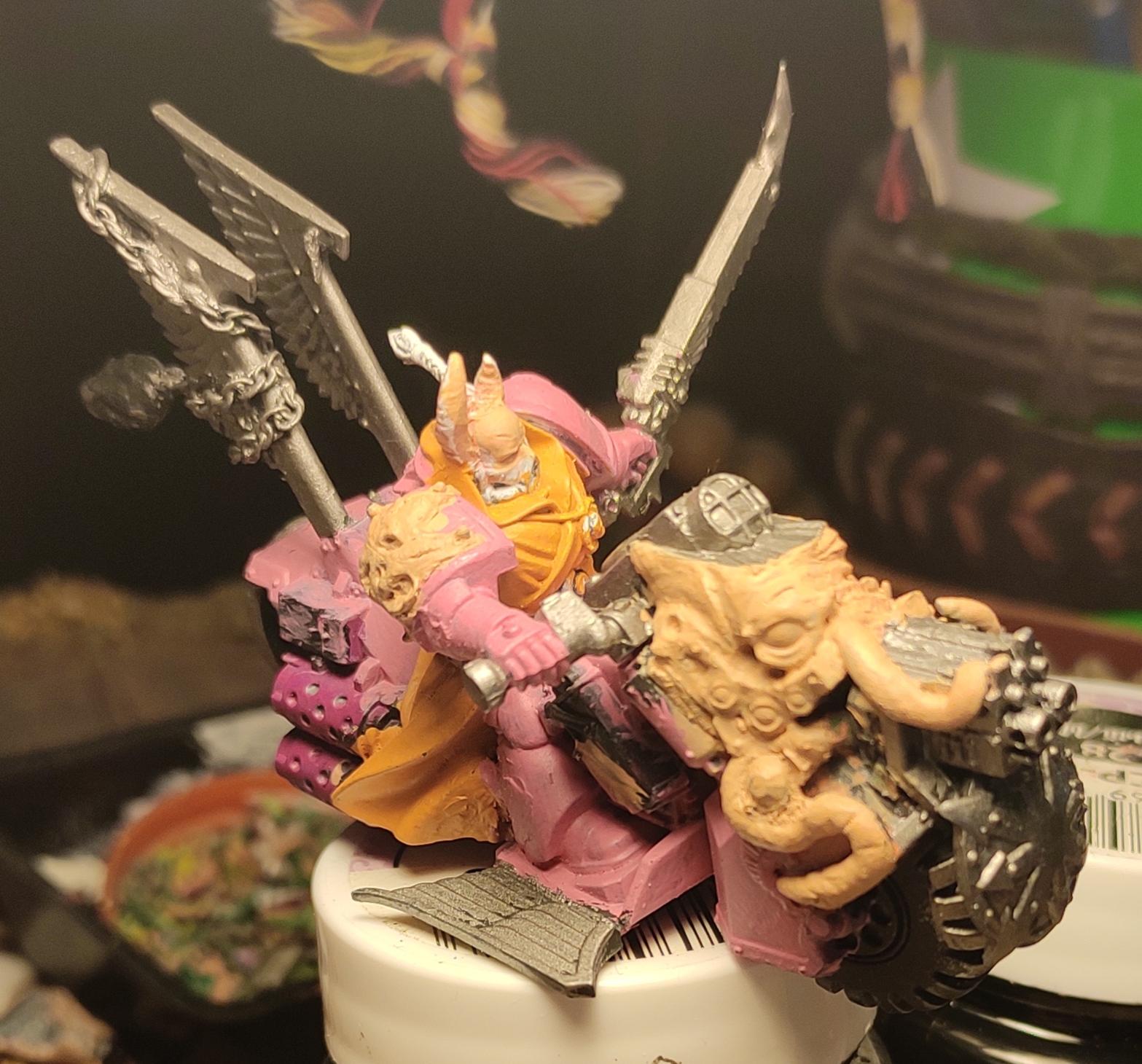 Aspiring Champion, Bike, Chainsword, Chaos, Chaos Space Marines, Cloak, Conversion, Dark Vengeance, Emperor's Children, Fast Attack, Flayed Face, Heresy, Heretic Astartes, Kitbash, Perfection Or Death, Respirator, Slaanesh, Tentacles, Traitor Legions, Warhammer 40,000, Winged, Work In Progress