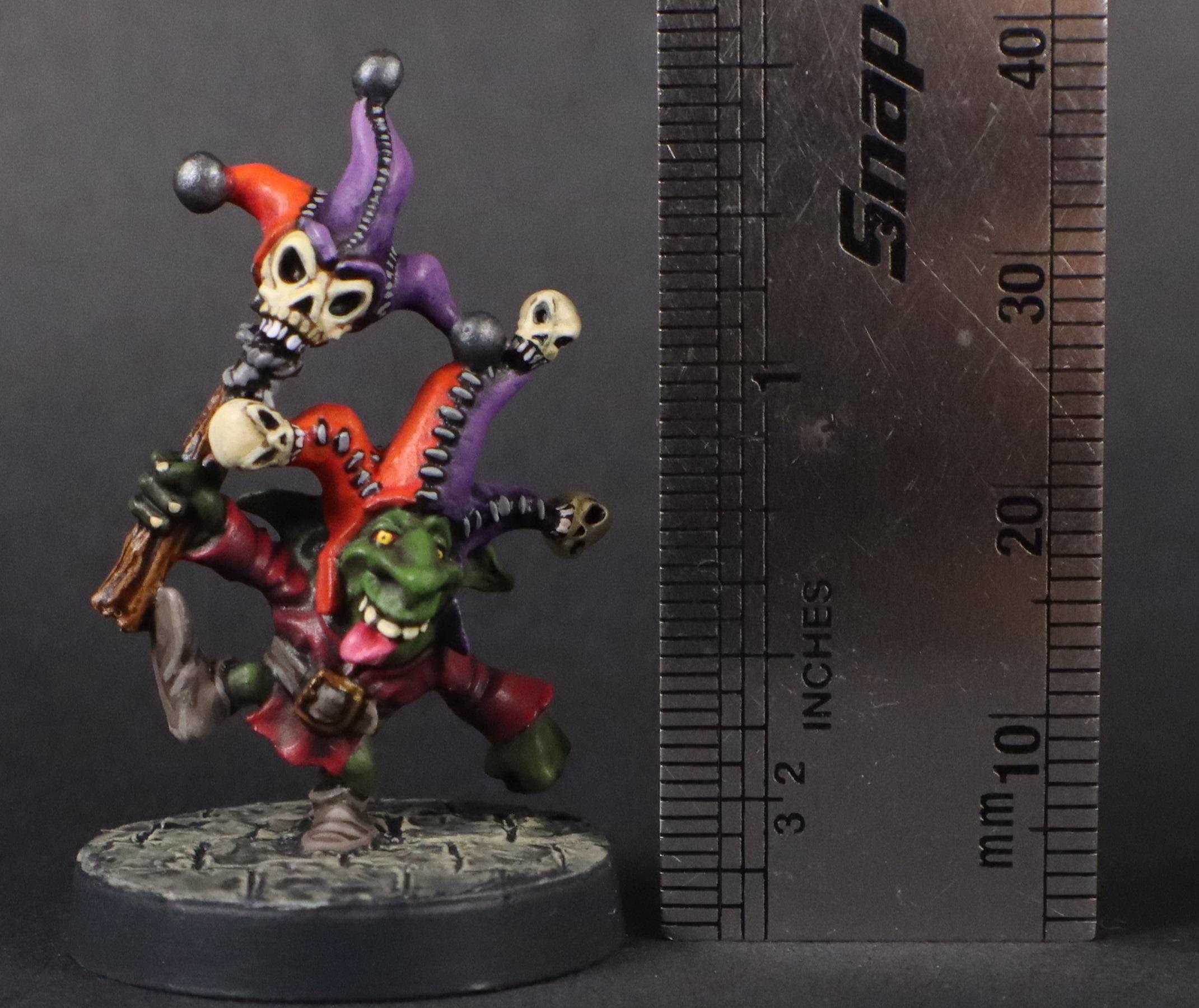 28mm Dark Hold Goblin Jester, Carrero Arts, Carreroarts, D&amp;d Goblin Jester. Rebel Miniatures, Darkhold Miniatures, Gblin Jeter