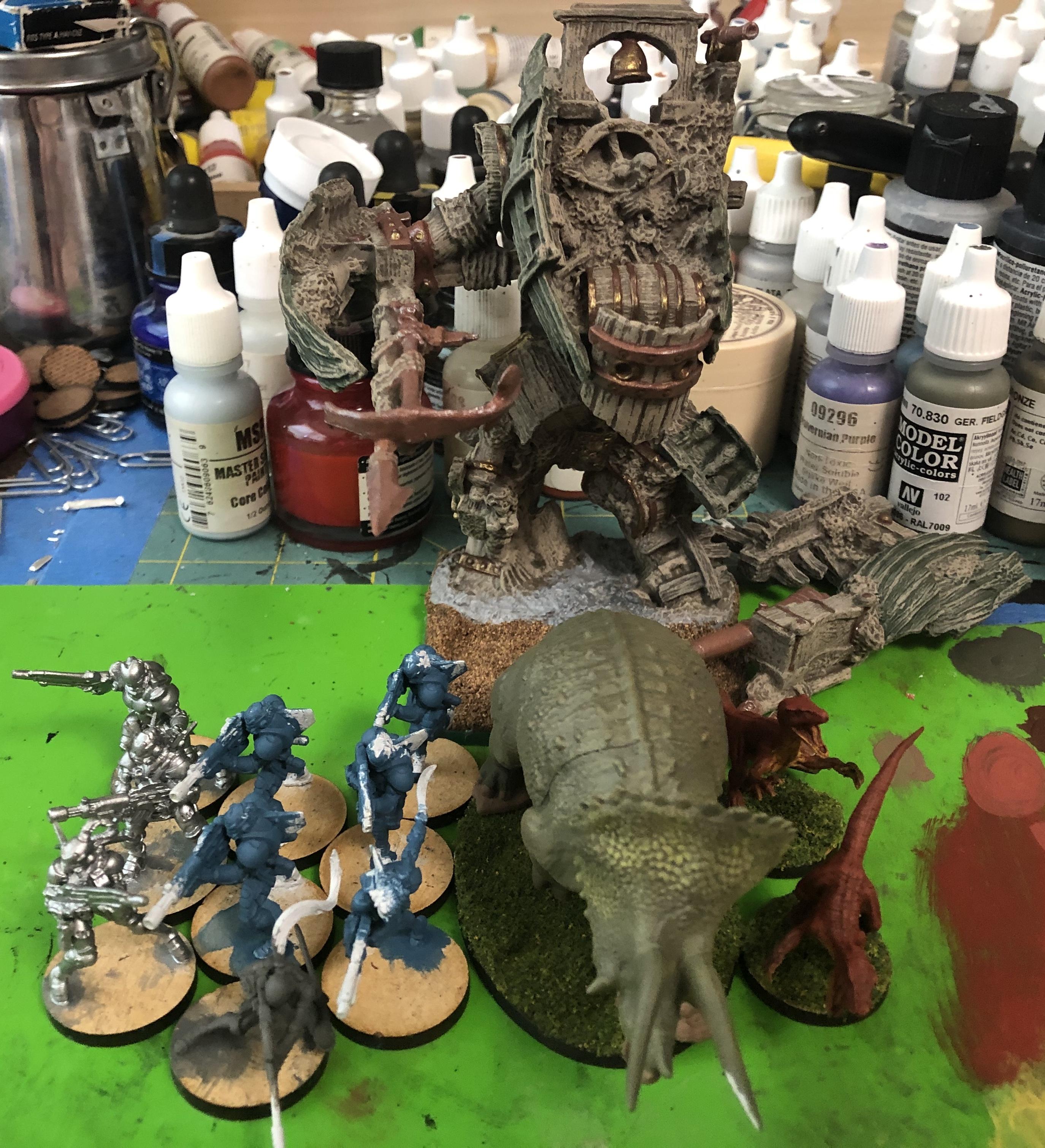 Corvus Belli, Dinosaur, Golem, Hac To, Infinity, Invincible, Ko Dali, Ninjas, Nolzur, Raptors, Reaper, Shipwreck, Tiger Soldier, Tiger Troop, Triceratops, Work In Progress, Yu Jing
