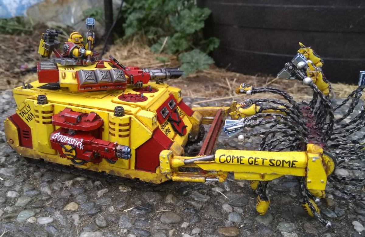 Angry Marines, Astartes, Bruce Campbell, Commander, Memes, Mine Flail, Power Hammer, Predator, Sherman Crab, Space Marines, Tank, Yellow