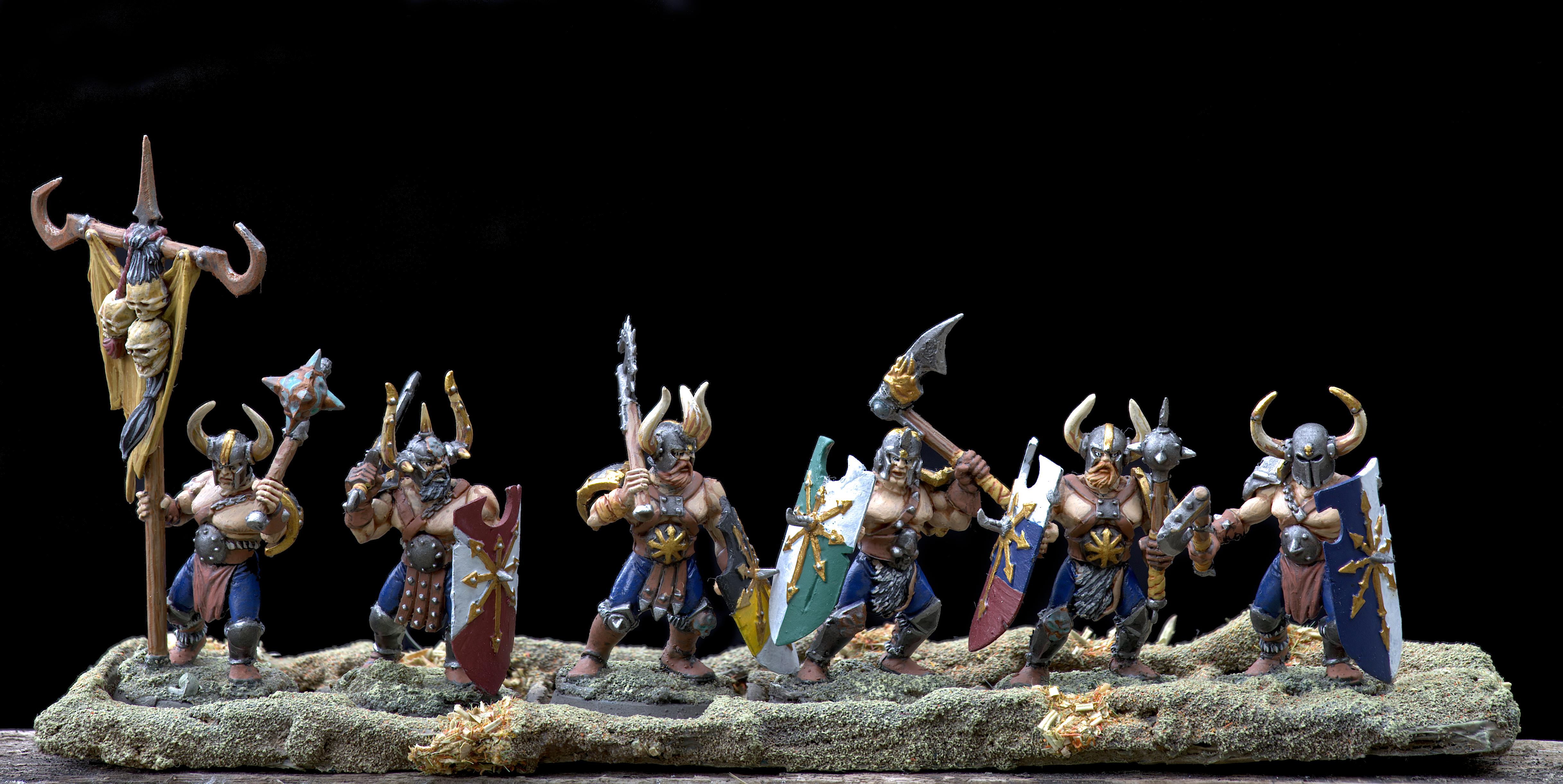 Age Of Sigmar, Axe, Banner, Barbarian, By Andrey Mishuta, Chaos, Chaos Undivided, Conversion, M.a.k., Marauders, Mutation, Norsca, Outdoors, Regiment, Slaves To Darkness, Warband, Warhammer Fantasy, Warriors