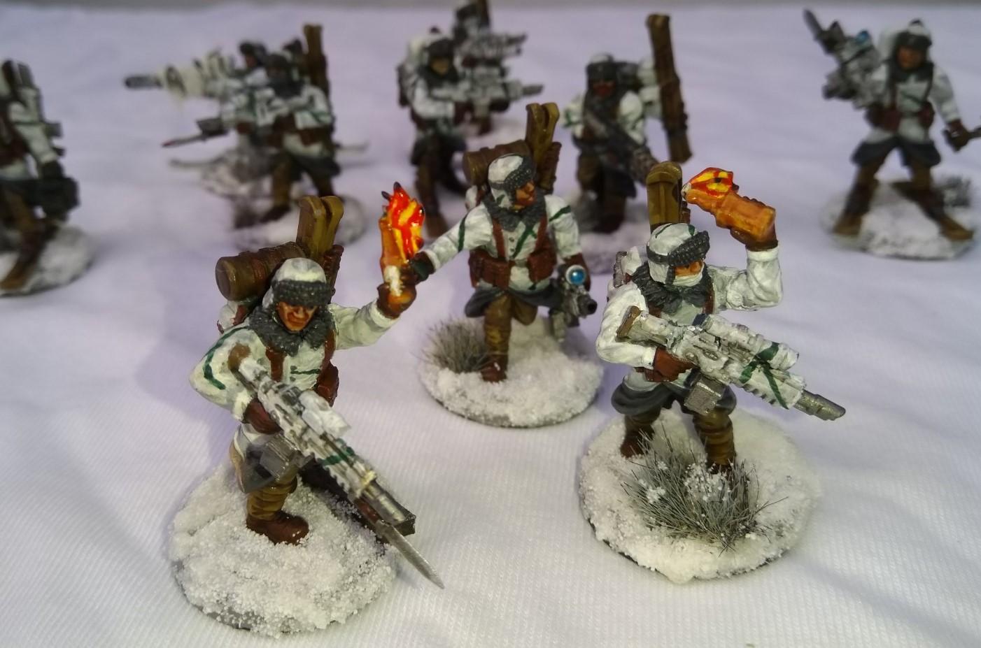 Anvil Industry, Astra Militarum, Finland, Flames, Imperial Guard, Light Infantry, Molotov Cocktails, Mountain Troops, Ski Soldiers, Skis, Snow, Winter War