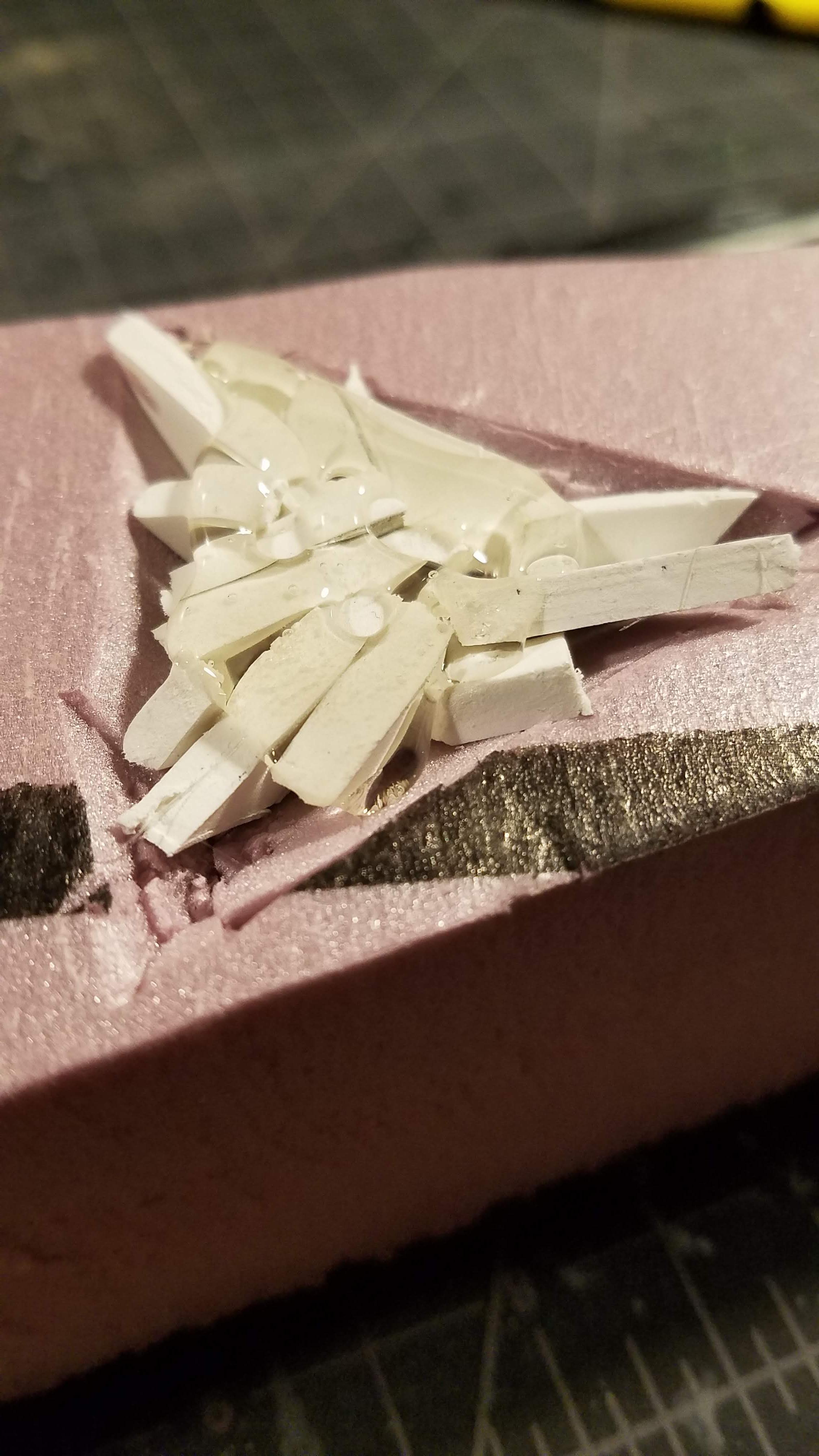 Hot glue fusing styrene 'firewood'