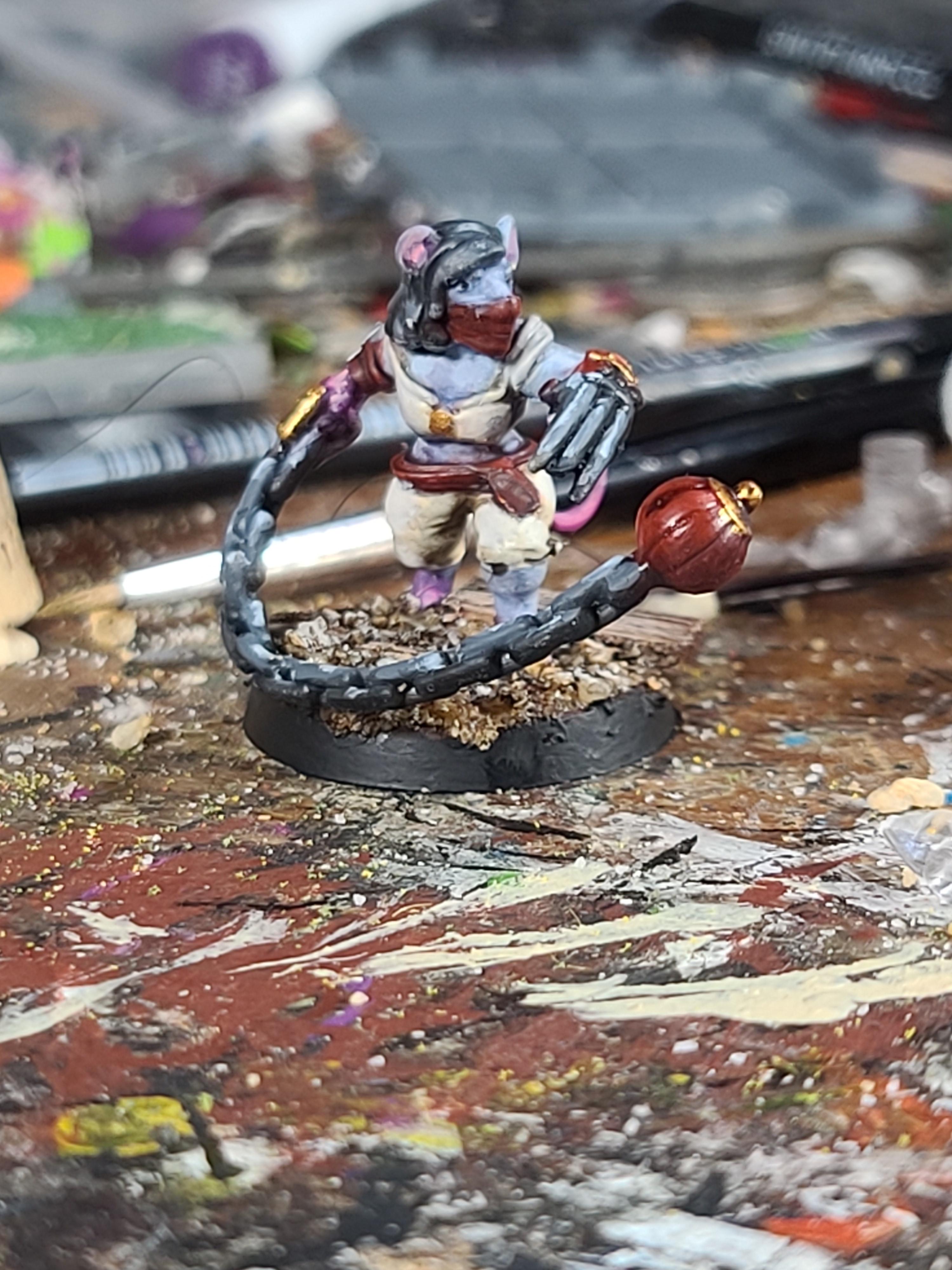 3d Printed, Heroforge, Meteor Hammer, Rat, Ratlings With Gatlings
