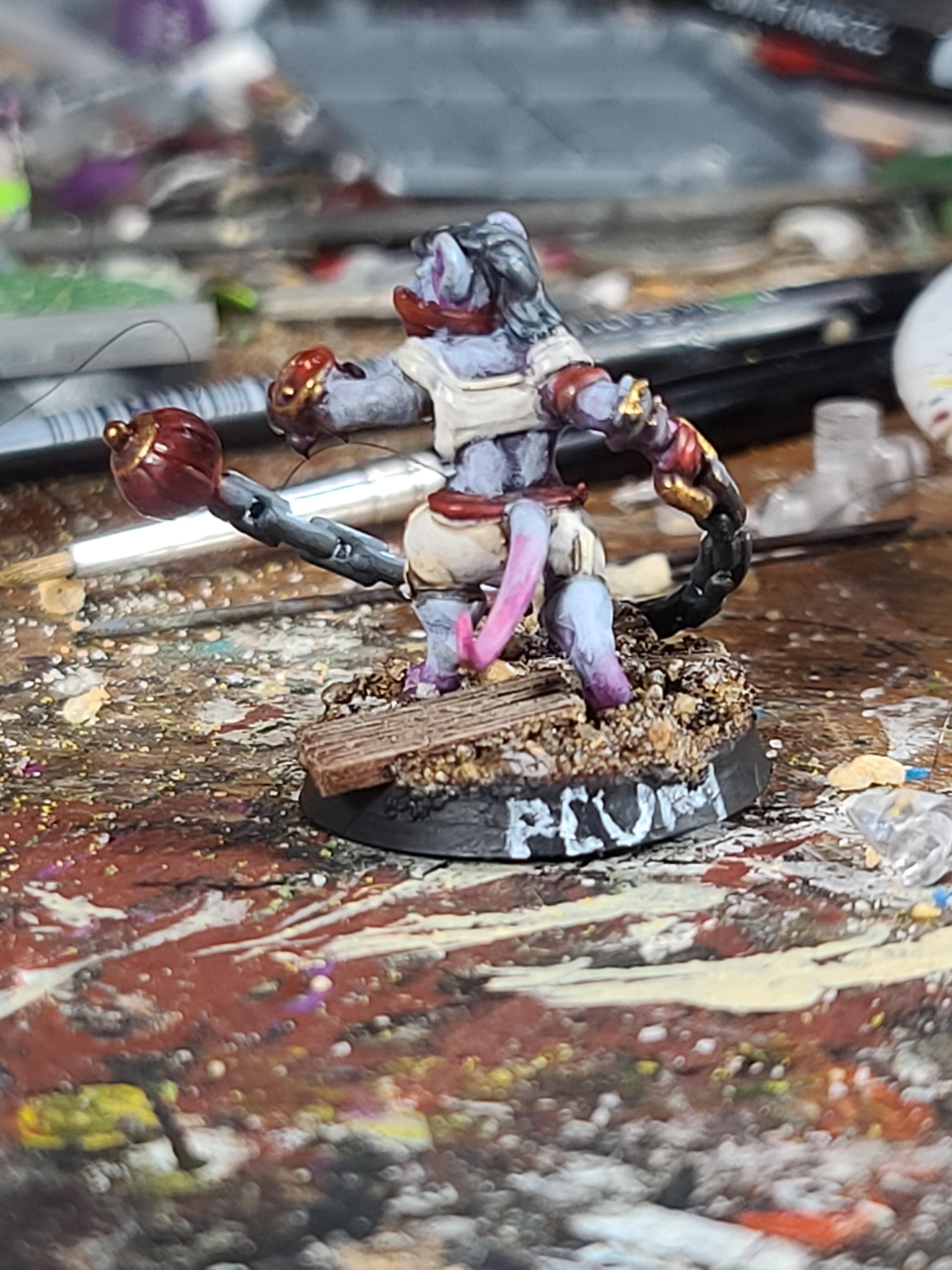 3d Printed, Heroforge, Meteor Hammer, Rat, Ratlings With Gatlings