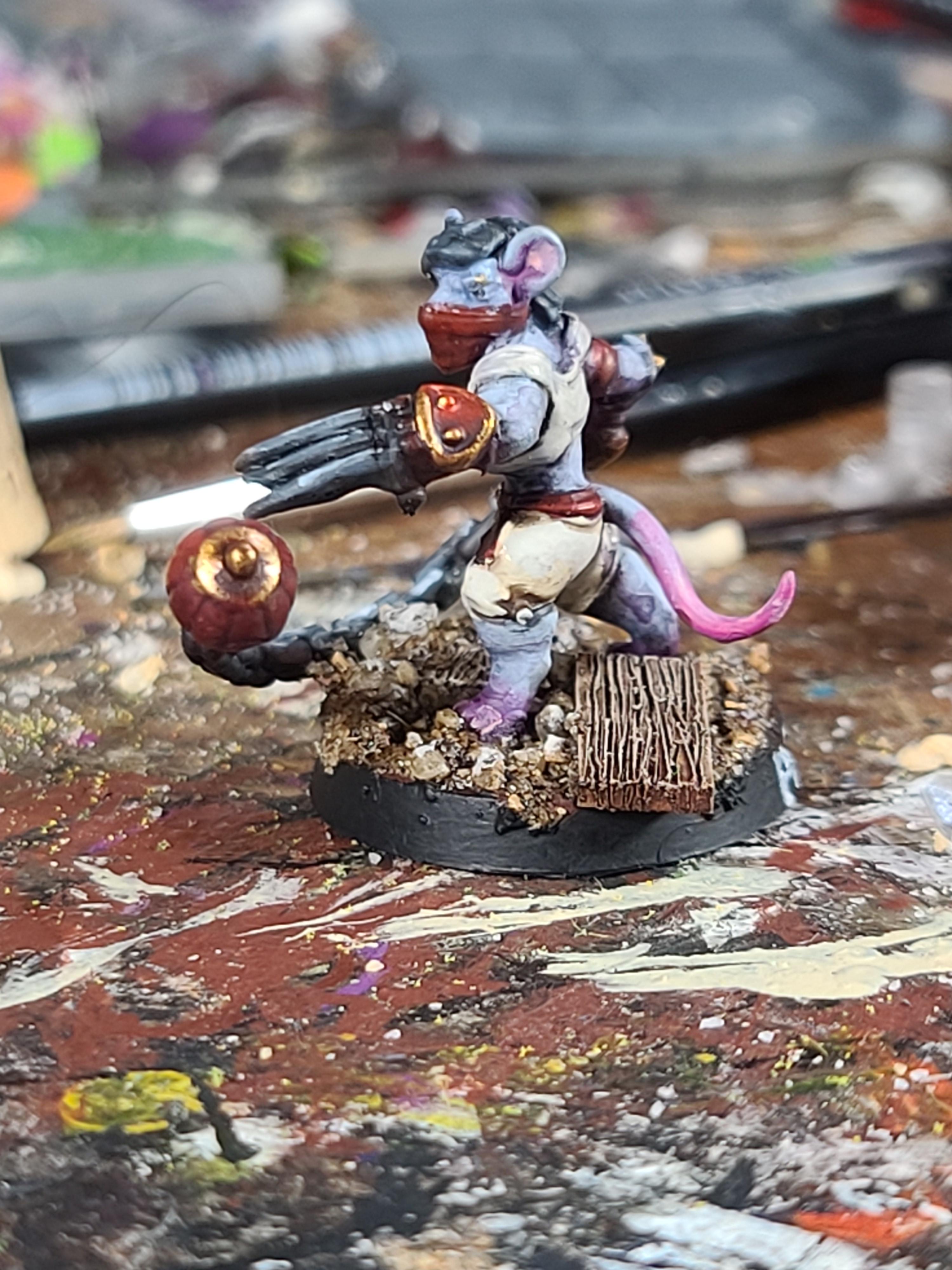 3d Printed, Heroforge, Meteor Hammer, Rat, Ratlings With Gatlings