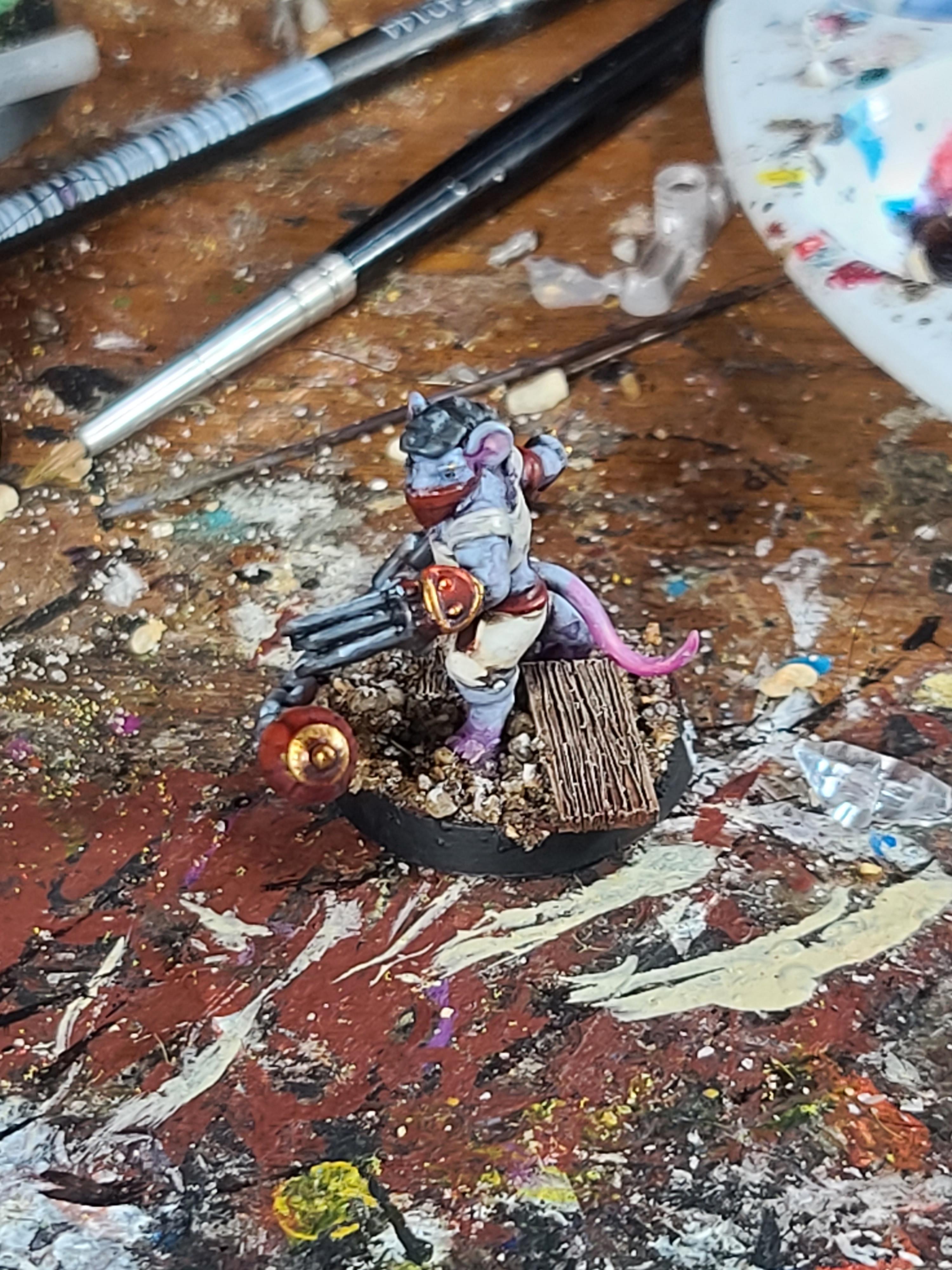 3d Printed, Heroforge, Meteor Hammer, Rat, Ratlings With Gatlings