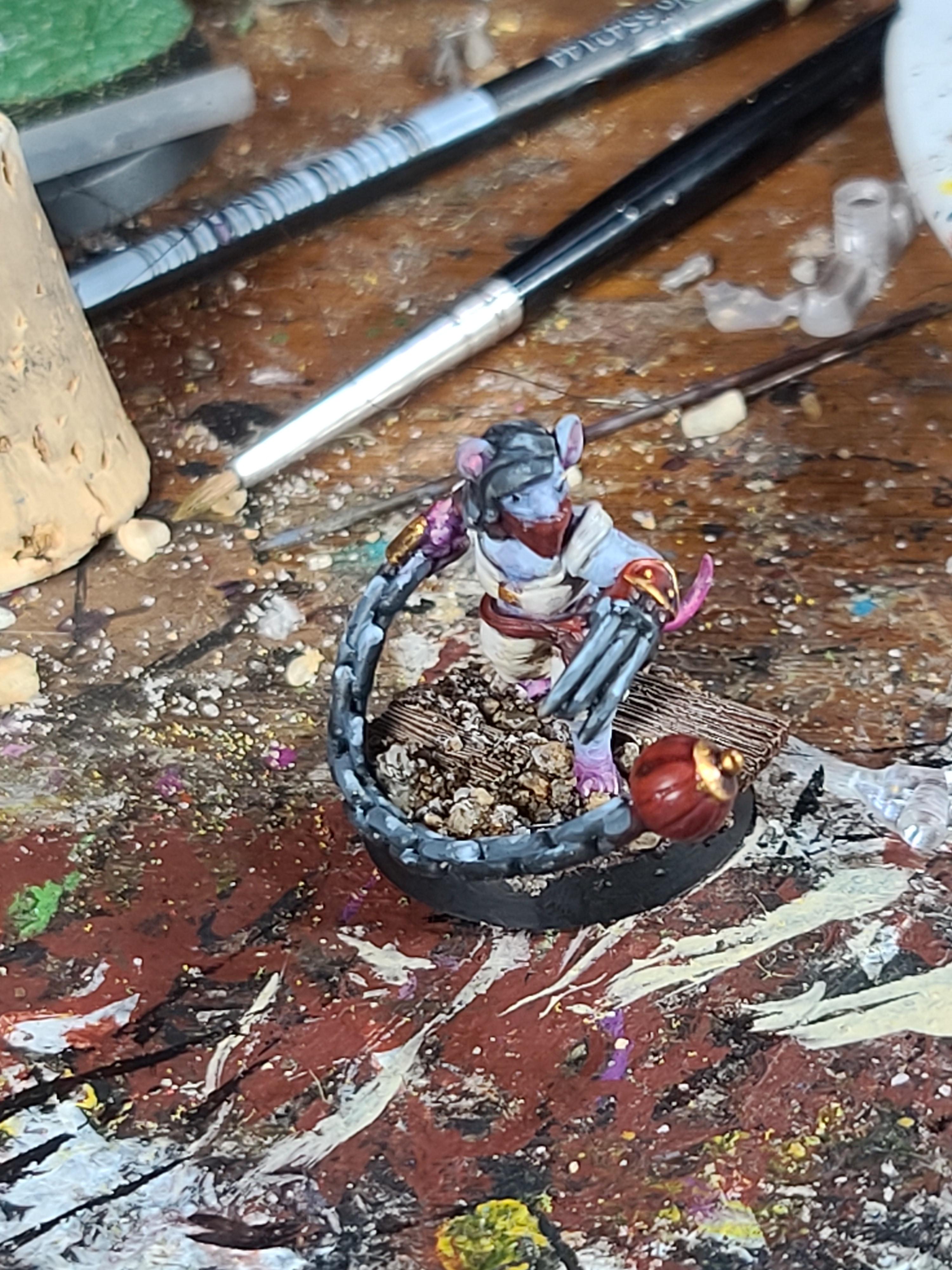 3d Printed, Heroforge, Meteor Hammer, Rat, Ratlings With Gatlings