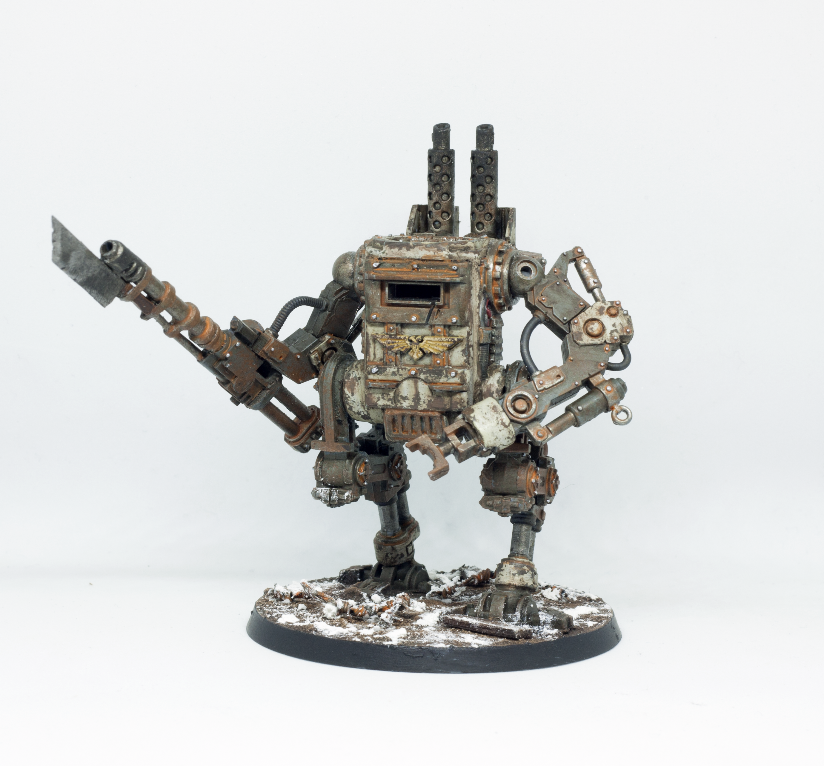 Barbed Wire, Conversion, Death Korps of Krieg, Heavy Support, Kitbash, Rust, Sentinel, Snow, Walker, Warhammer 40,000, Weathered