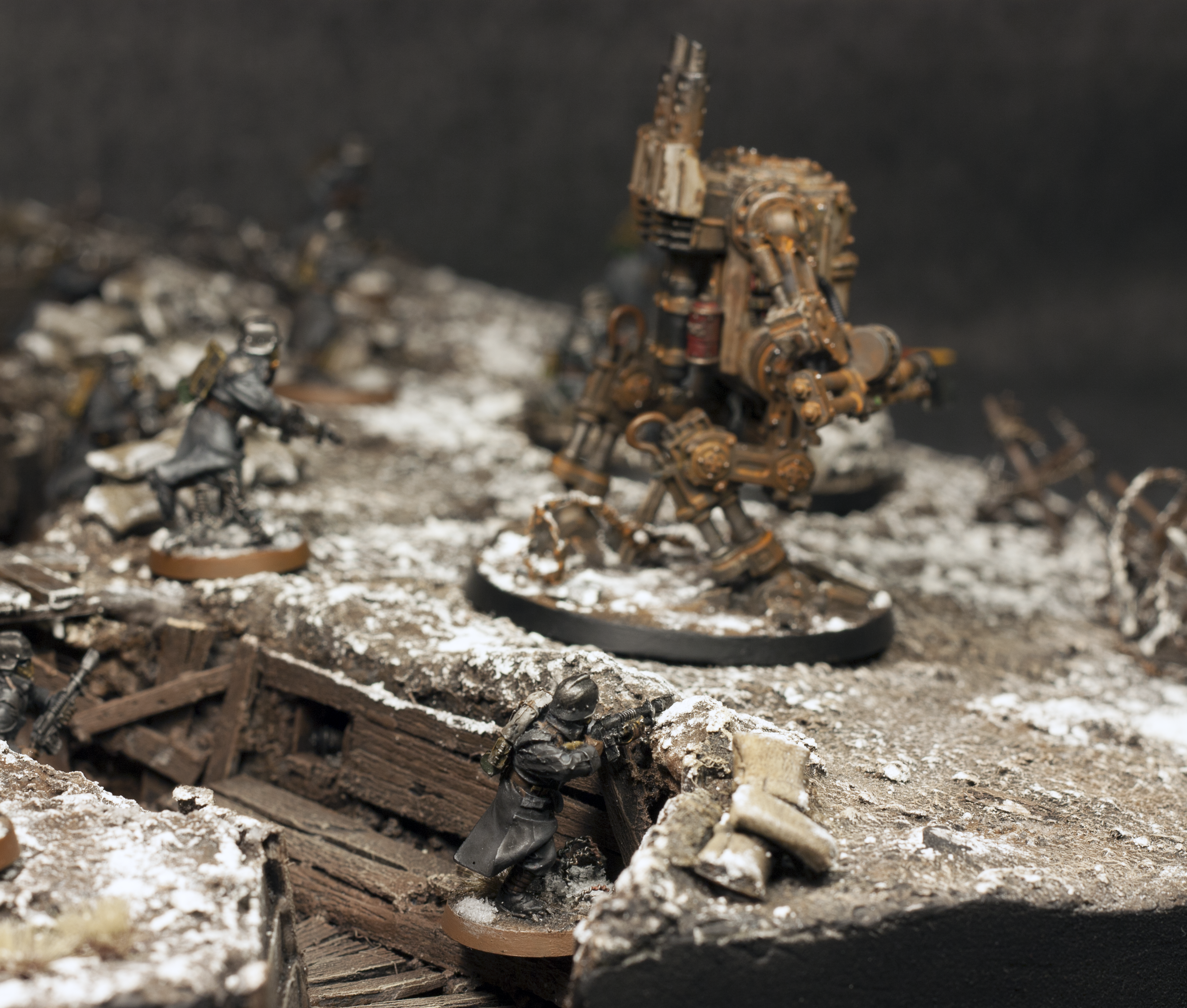 Armies On Parade, Astra Militarum, Barbed Wire, Board, Death Korps of Krieg, Diorama, Game Table, Heavy, Infantry, Snow, Terrain, Trech, Weathered