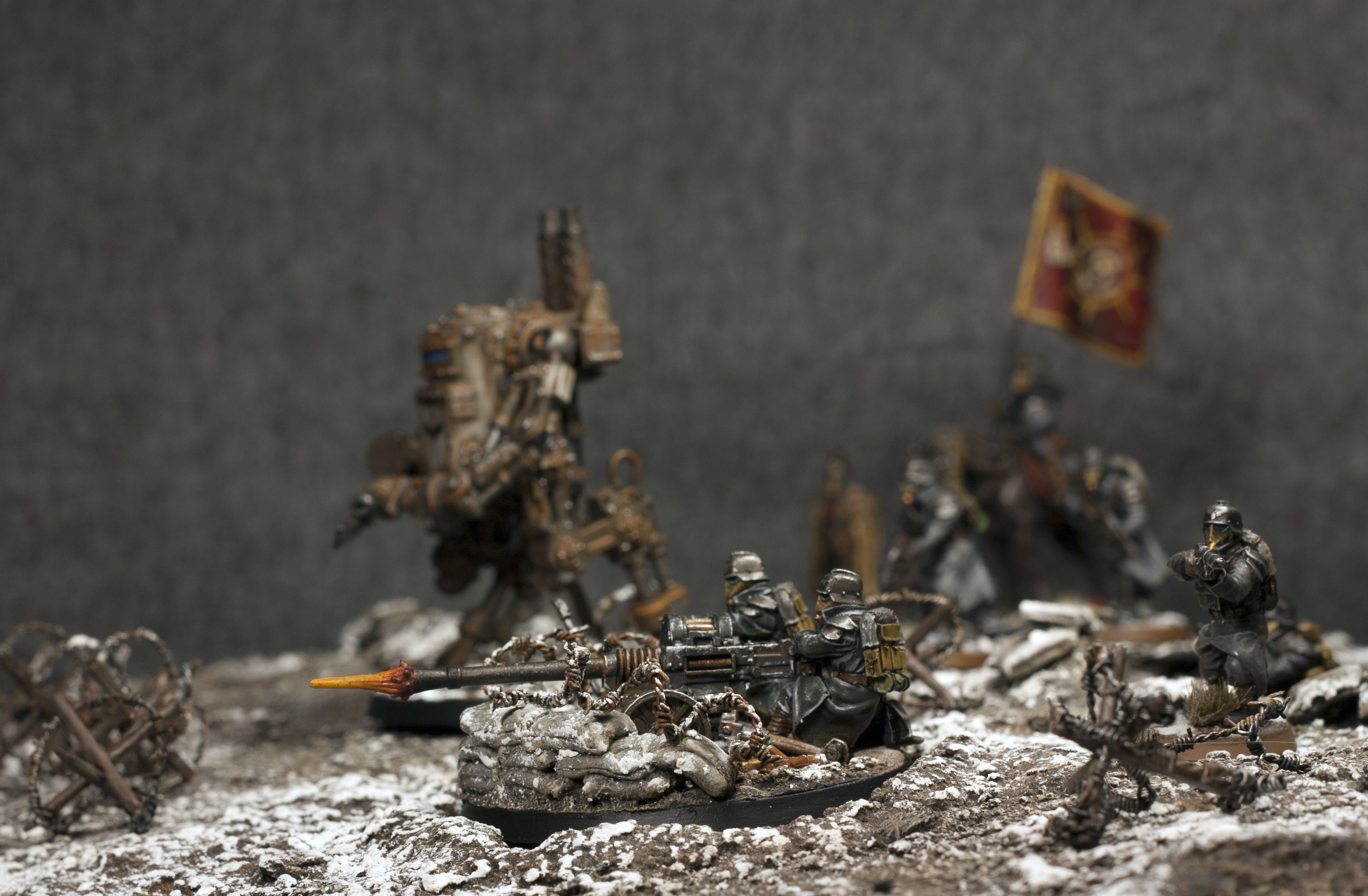 Armies On Parade, Astra Militarum, Barbed Wire, Board, Death Korps of Krieg, Diorama, Game Table, Heavy, Infantry, Snow, Terrain, Trech, Weathered