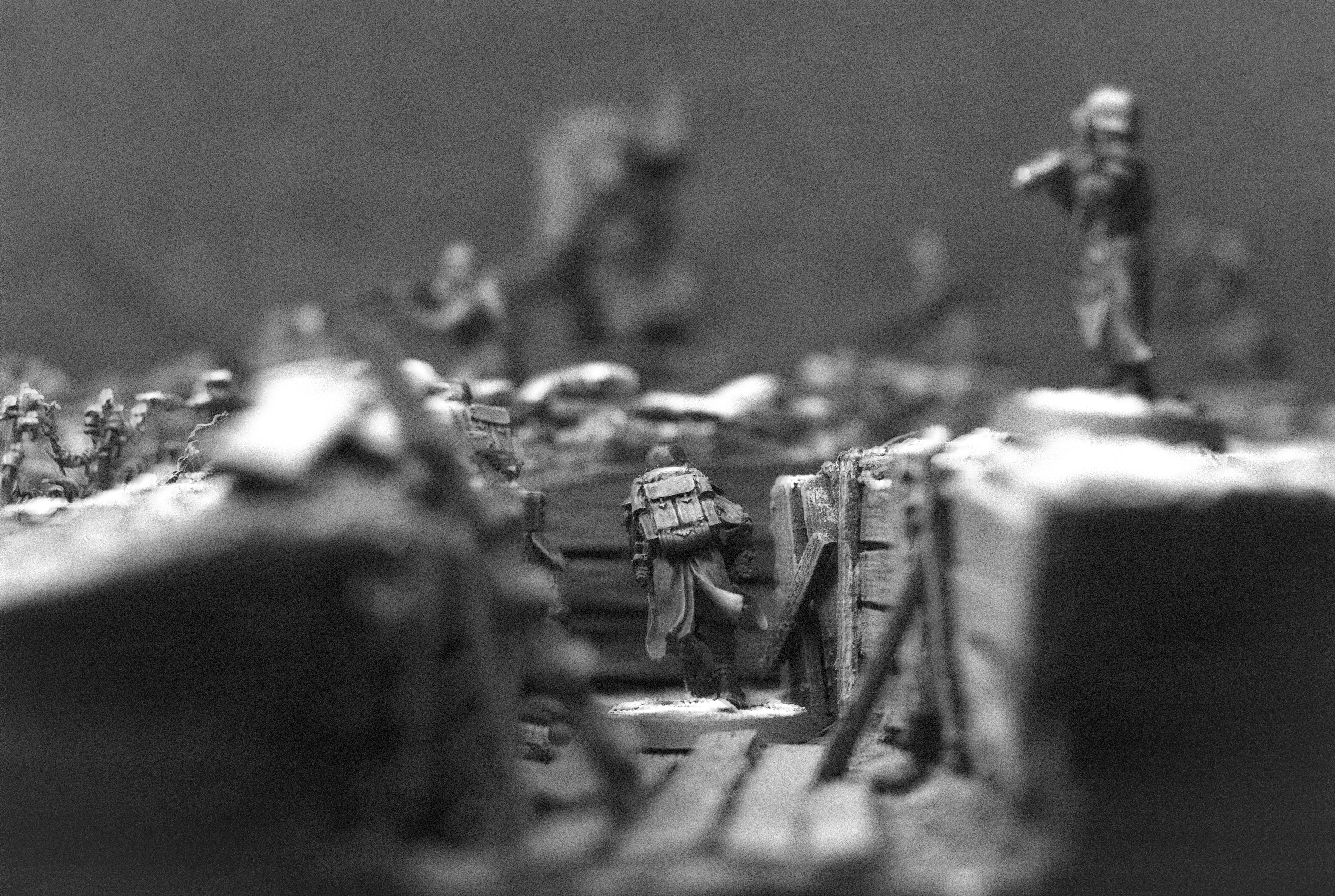 Armies On Parade, Astra Militarum, Barbed Wire, Board, Death Korps of Krieg, Diorama, Game Table, Heavy, Infantry, Snow, Terrain, Trech, Weathered