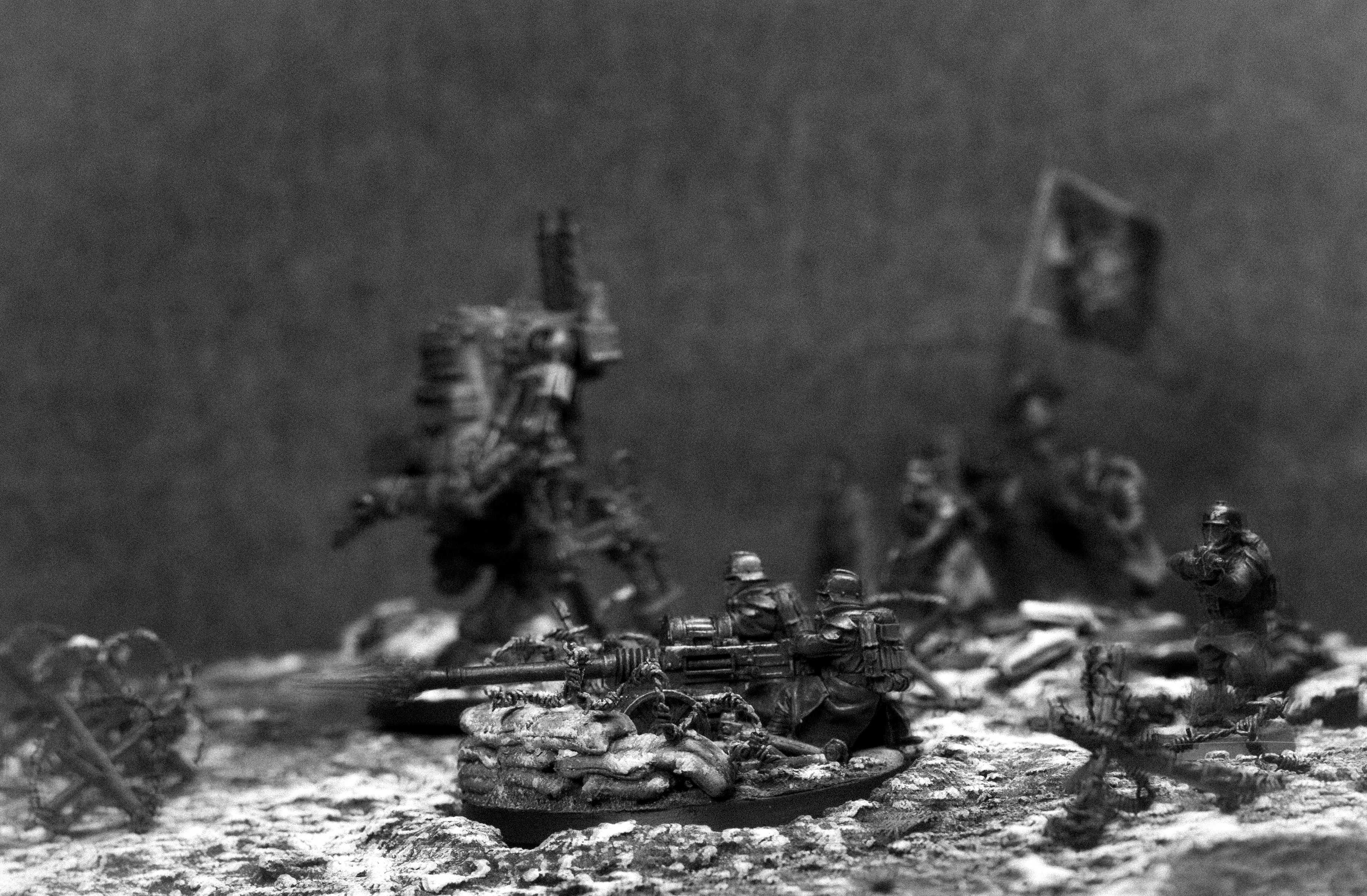 Armies On Parade, Astra Militarum, Barbed Wire, Board, Death Korps of Krieg, Diorama, Game Table, Heavy, Infantry, Snow, Terrain, Trech, Weathered