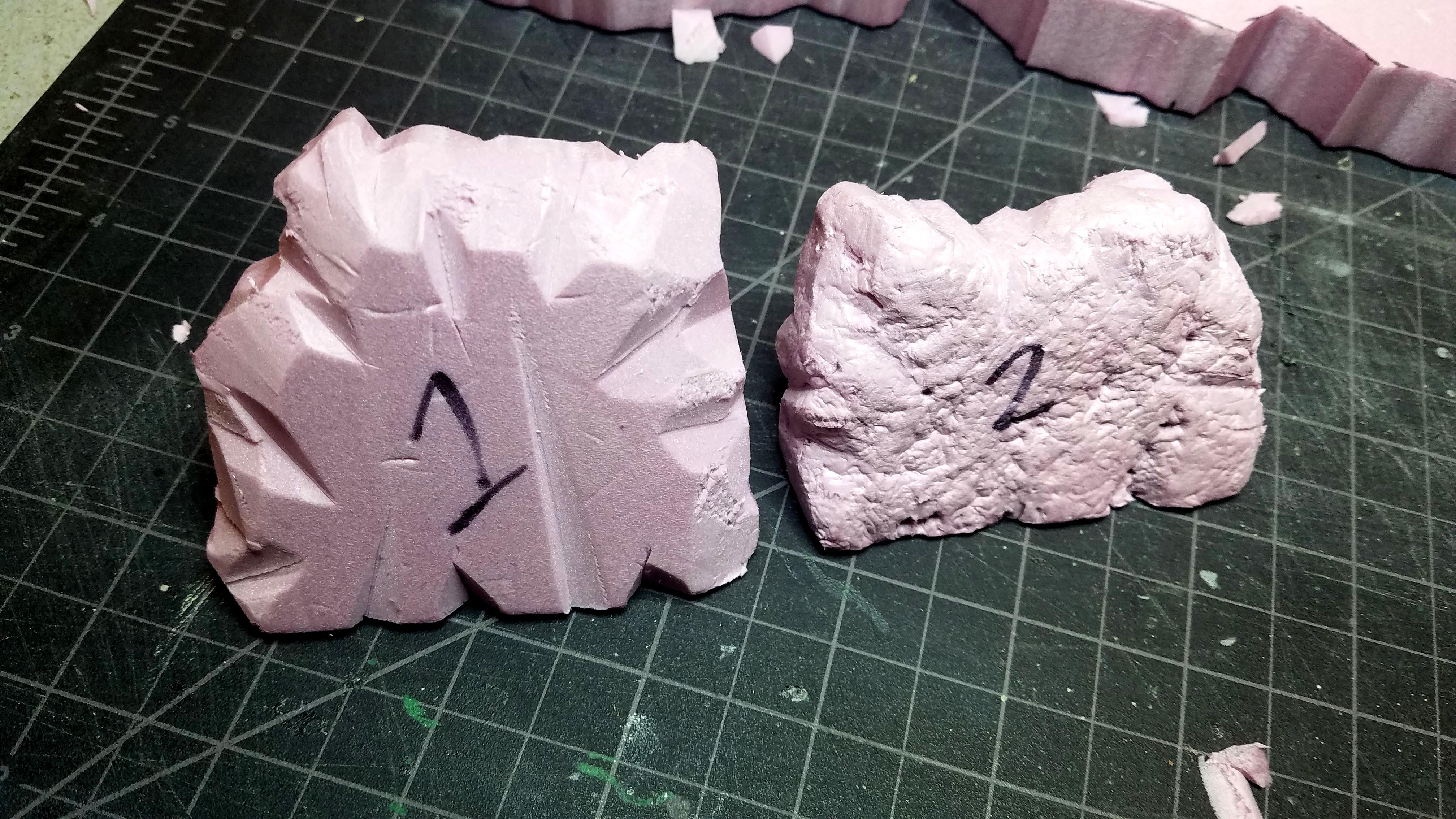 Shaped with a blade, then textured with aluminum foil