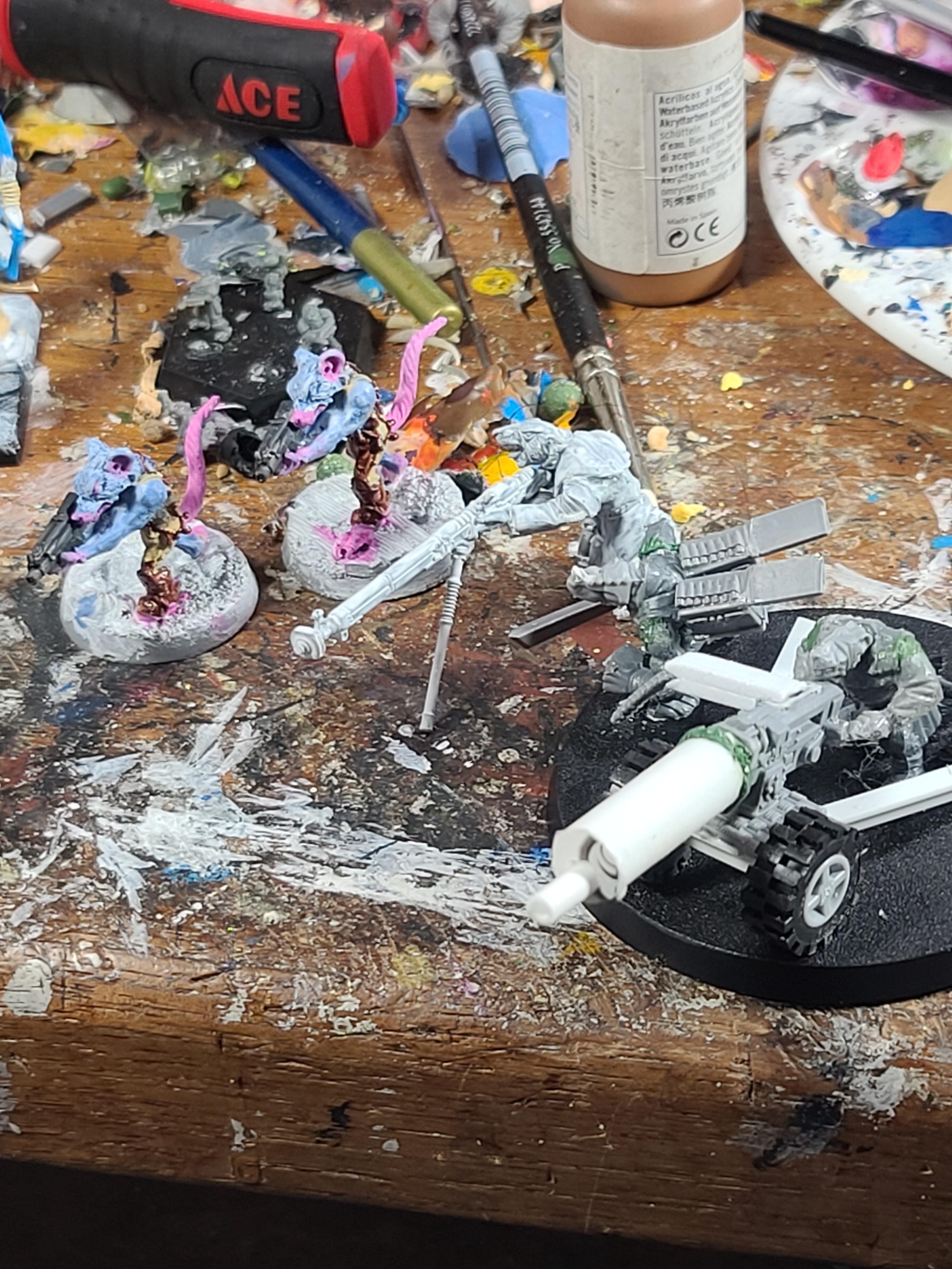 Citadel Miniatures, Games Workshop, Imperial Guard, Kitbash, Oversized Weapons, Ratlings With Gatlings, Ratmen, Skaven, Warhammer 40,000, Warhammer Fantasy