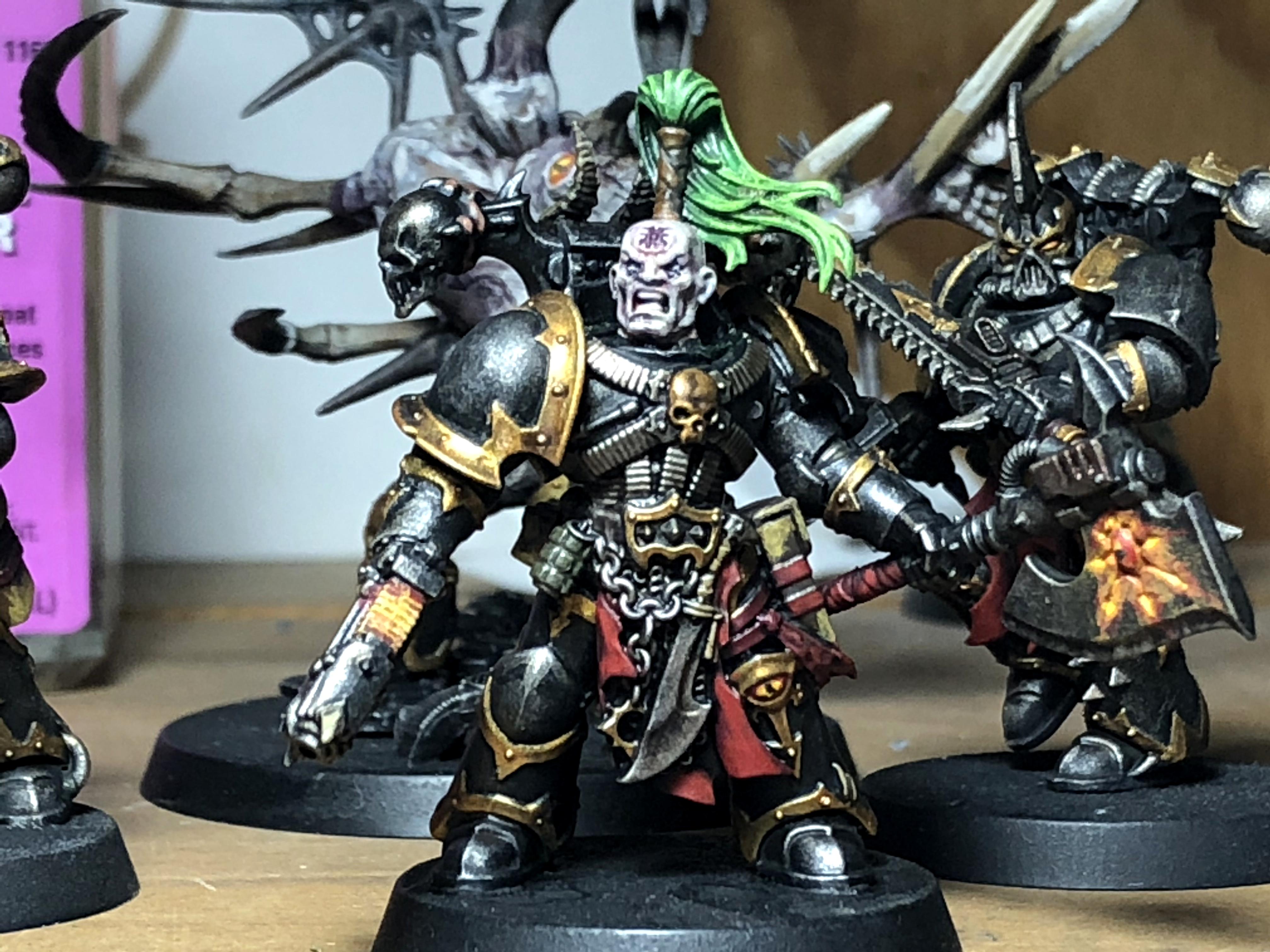 Black Legion, Champion, Chaos Space Marines, Plasma Pistol, Power Axe, Top Knot