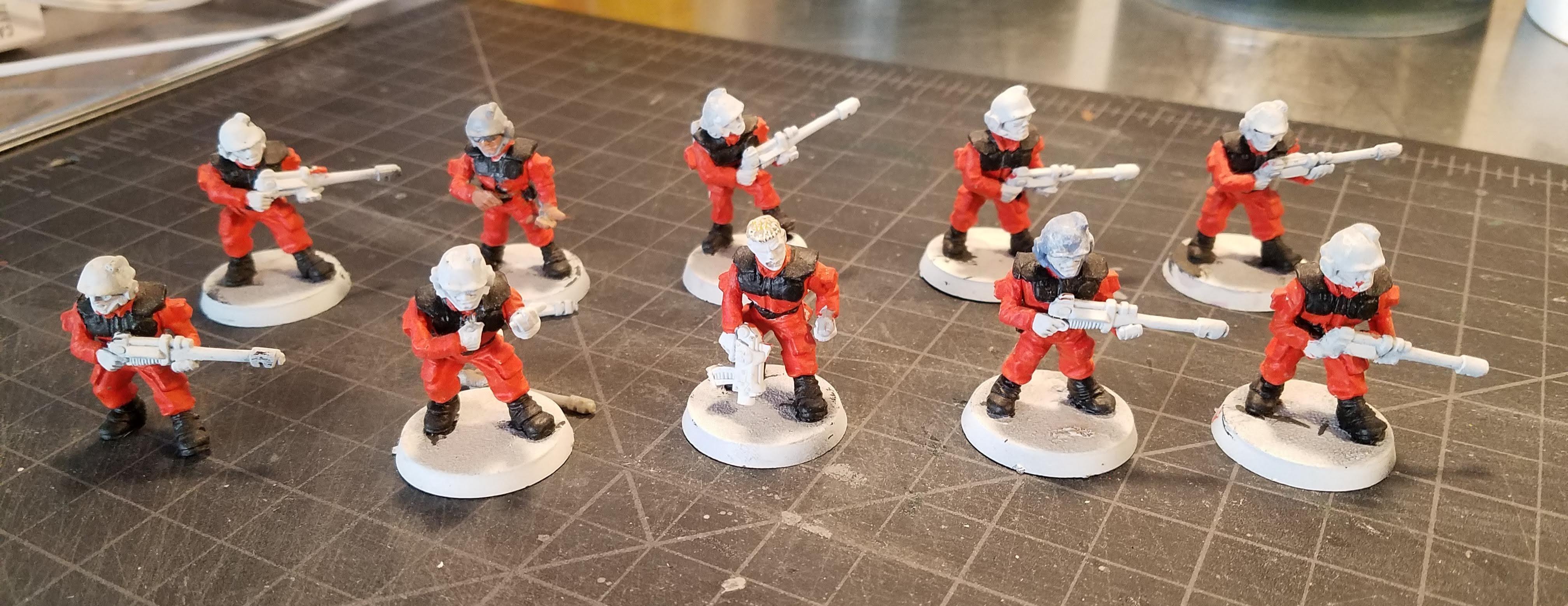 Plastic Guardsmen, partially painted