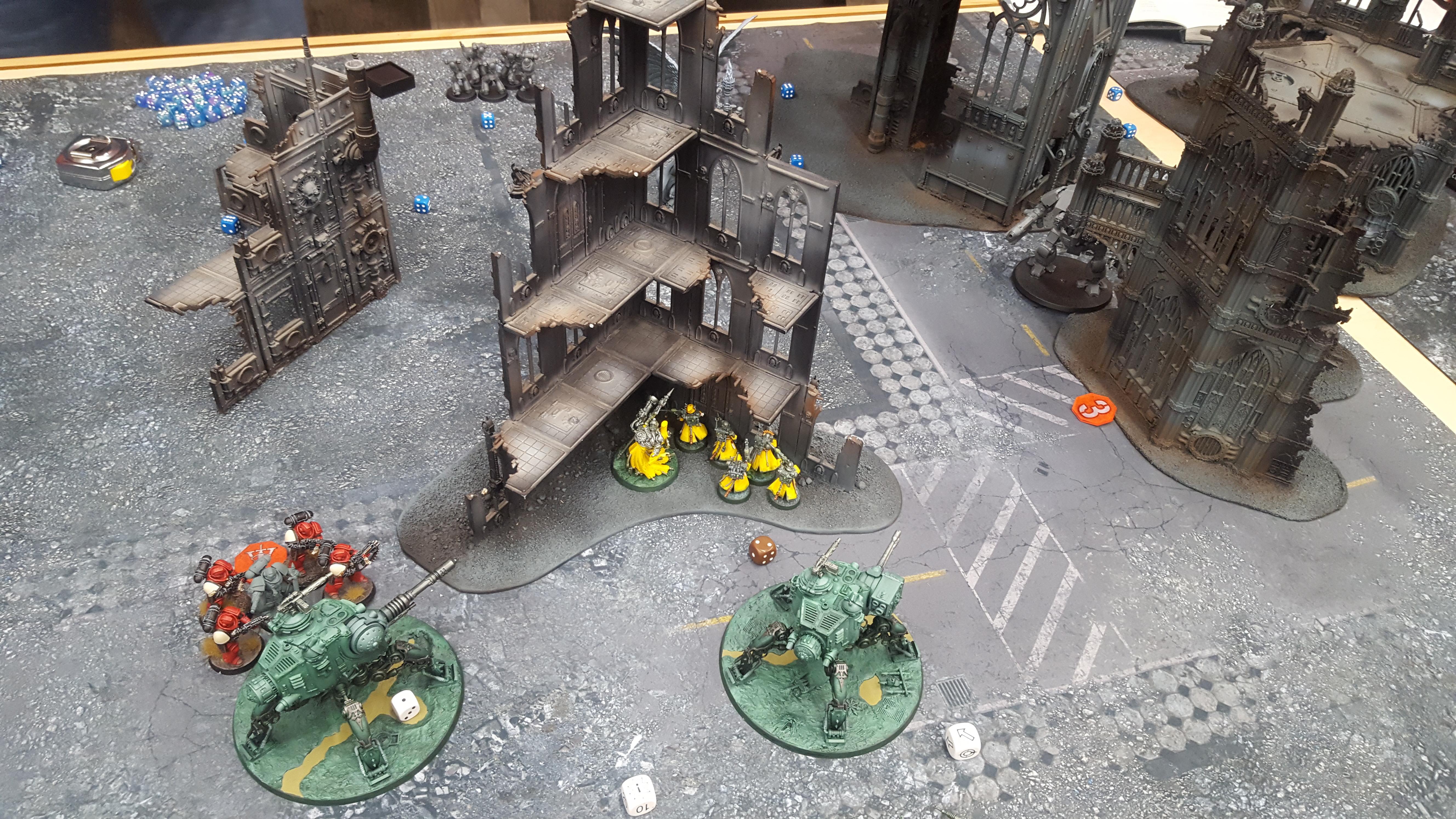 Battle Report, Dunecrawler, Intercessor, Mechanicus, Onager, Skitarii, Terrain, Vanguard