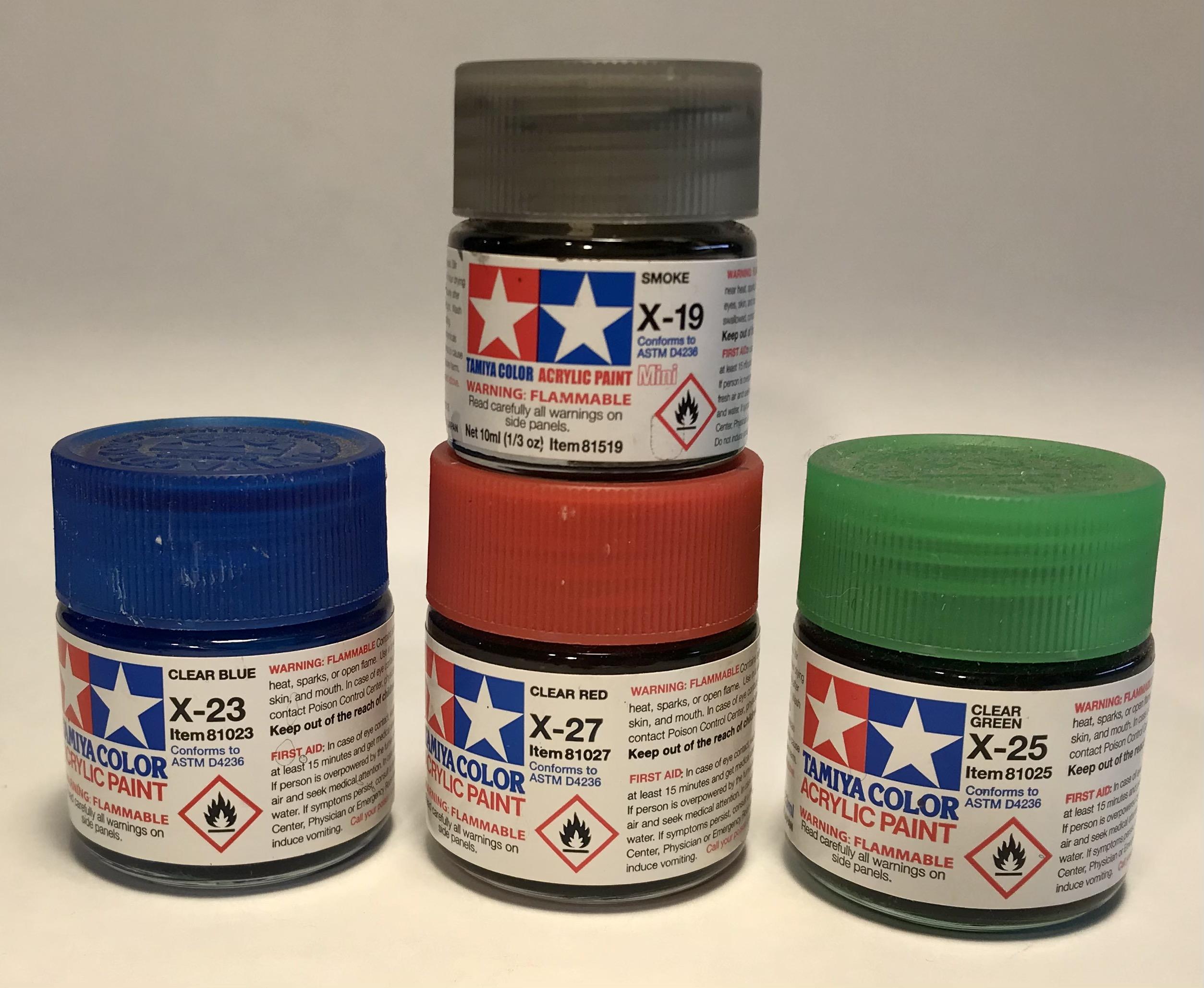 Tamiya Paint, Tamiya X clear paints are fantastic for clear resin/acrylic models