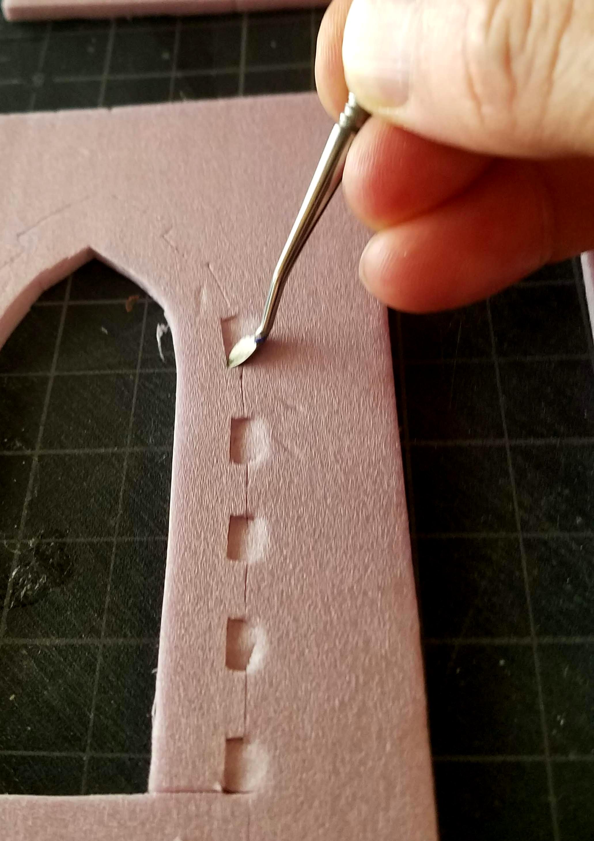 guides etched with a pencil and template, then engraved with sculpting tools