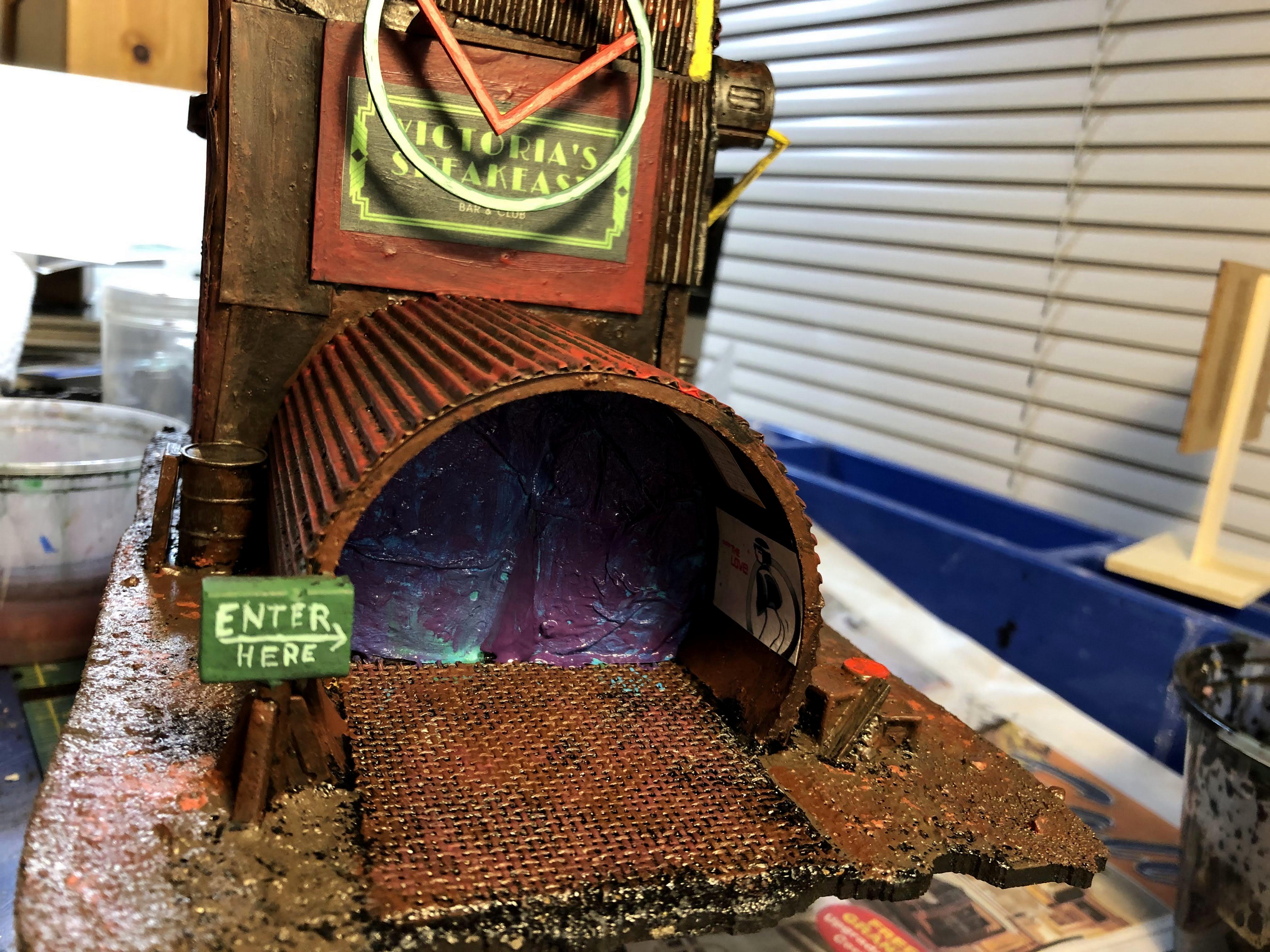 Commission, Construction, Cyberpunk, Do-it-yourself, Foambuiilding, Foamcore, Necromunda, Nightclub, Scratch Build, Terrain