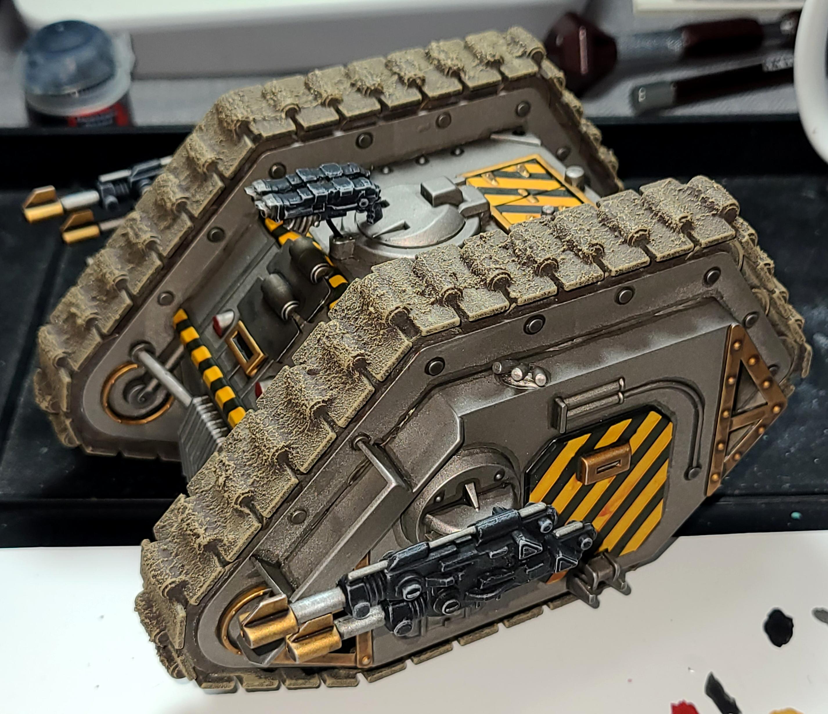 Hazard Stripes, Iron Warriors, Land Raider, Space Marines, Tank