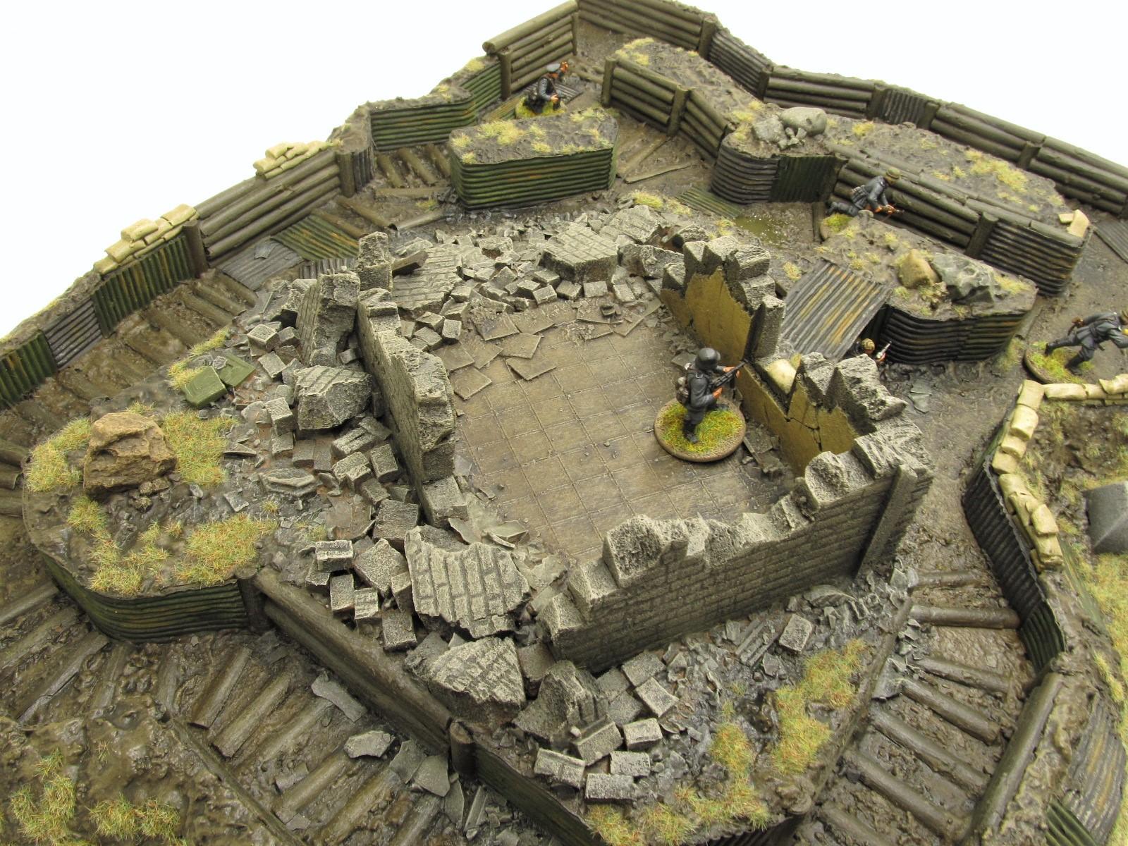28mm, Bolt Action, Buildings, Bunker, Crater, Dugout, Foxhole, Ruin, Ruined, Sandbags, Task Force Terrain, Terrain, Trench, Wargames, Warhammer Fantasy