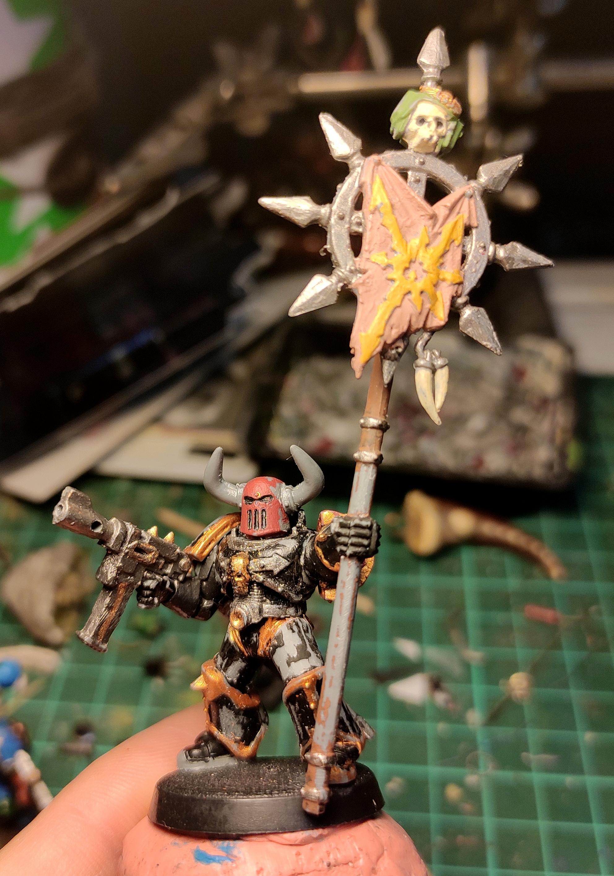 Chaos, Chaos Space Marines, Conversion, Heresy, Heretic Astartes, Icon Bearer, Infantry, Iron Warriors, Kitbash, Rebuild, Traitor Legions, Warhammer 40,000, Work In Progress