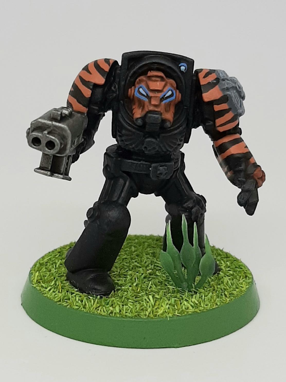 Armor, Black, Camouflage, Chainaxe, Conversion, Crux, Custom, Dreadnought, Fighting, Fist, Forest, Jungle, Kitbash, Modified, Orange, Power, Space, Space Marines, Stormbolter, Striped, Stripes, Tactical, Terminator Armor, Terminatus, Tigers, Trees, Veda