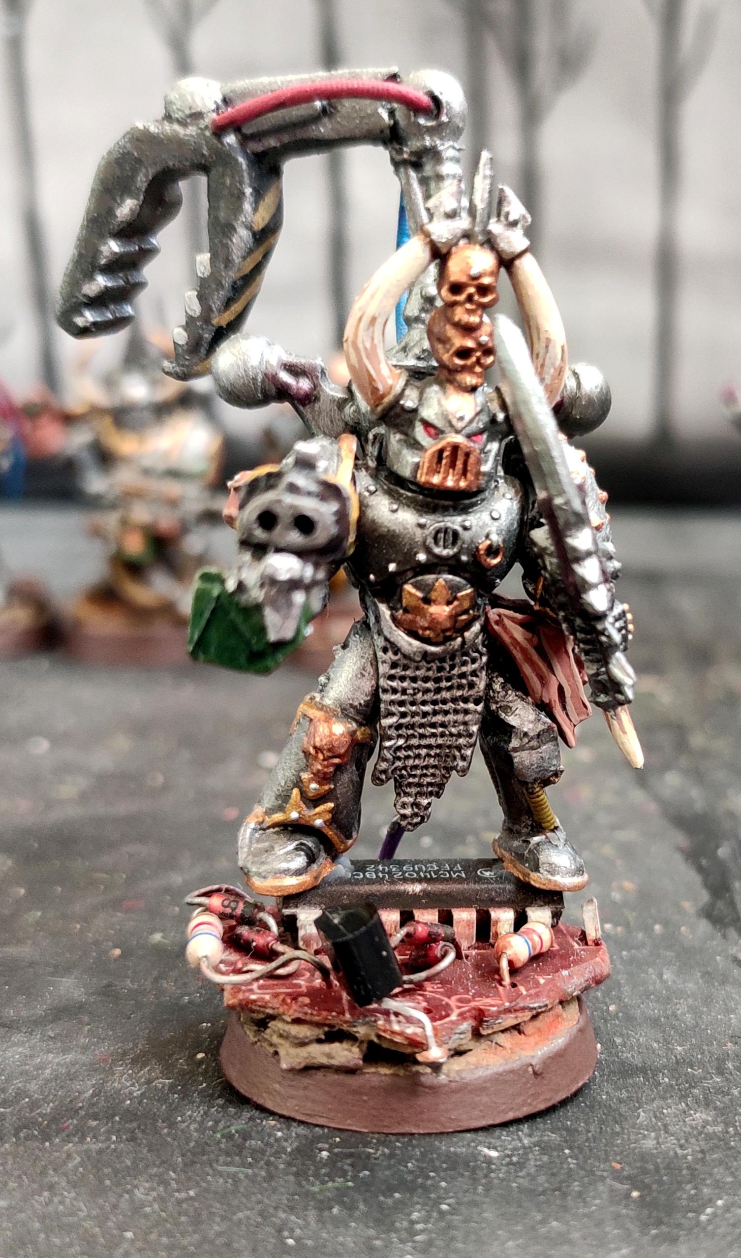 Champion, Chaos, Chaos Space Marines, Conversion, Hazard Stripes, Heretic Astartes, Infantry, Iron Warriors, Iron Within, Iron Without!, Kitbash, Power Sword, Scratch Build, Servo Arm, Servo Leg, Squad, Storm Bolter, Traitor Legions, Warhammer 40,000