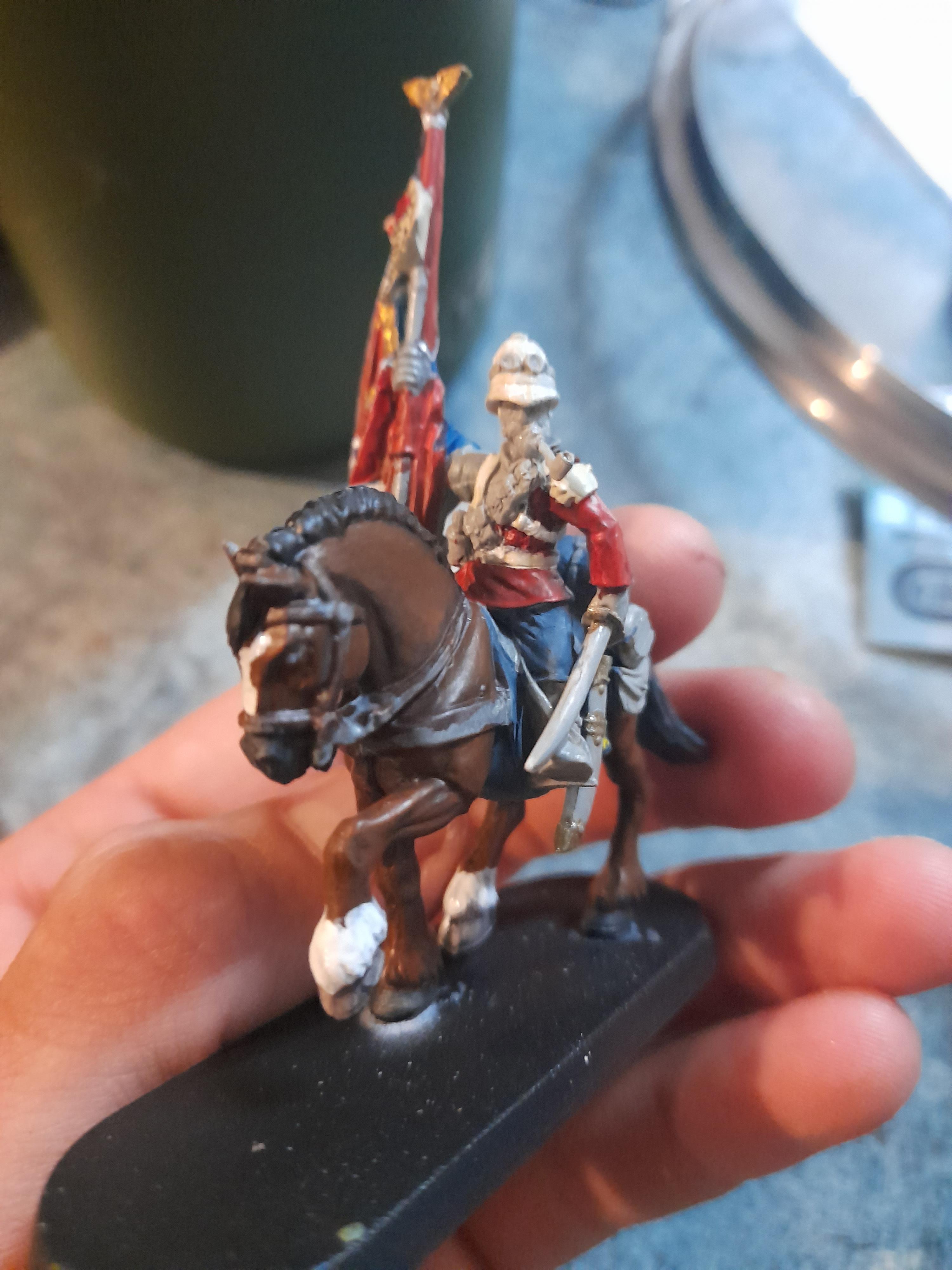 Astra Militarum, Banner, Cavalry, Colour Seargent, Imperial Guard, Light Horseman, Mounted Rifleman, Pretorian, Rough Riders, Victoria Miniatures, Work In Progress