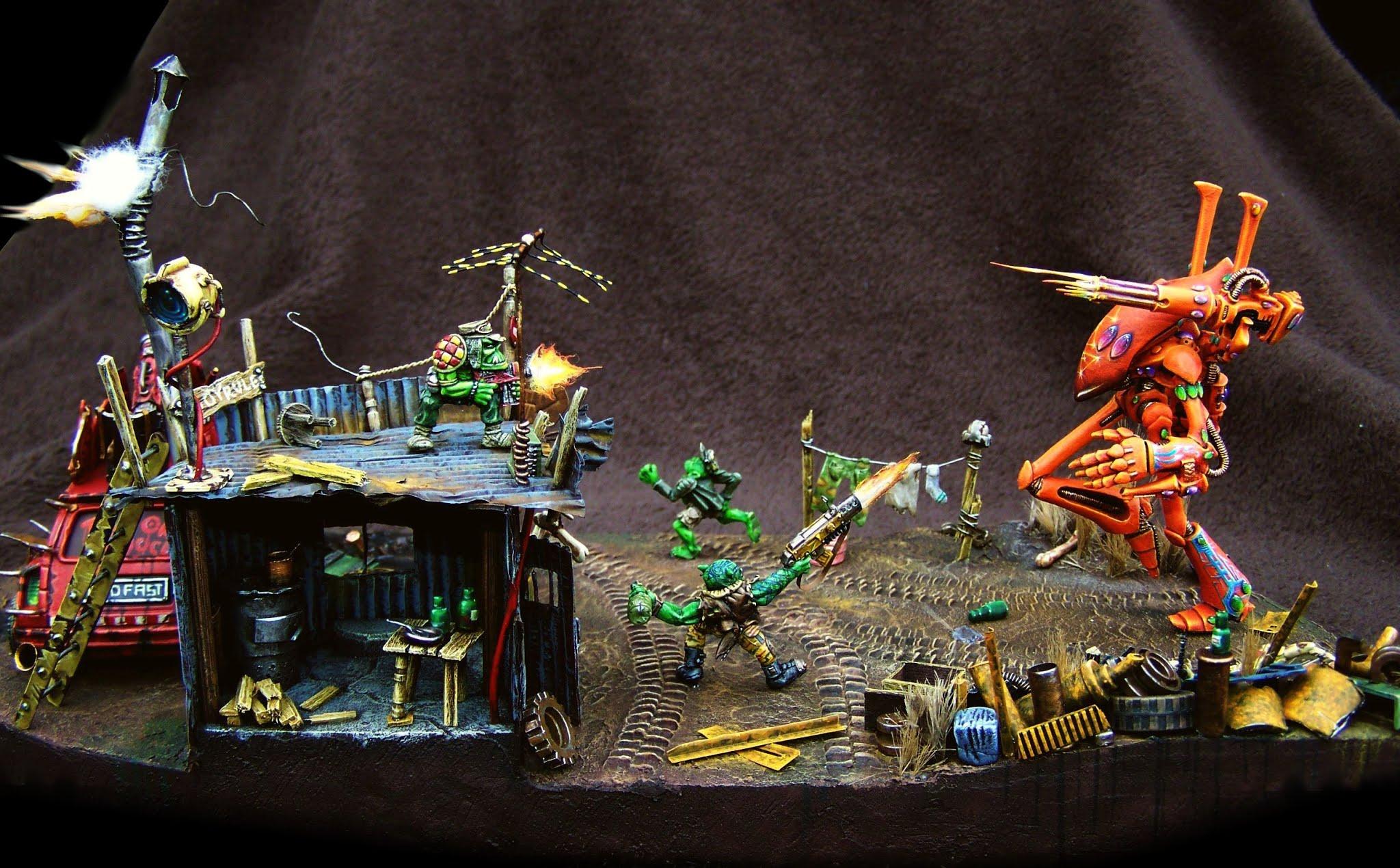 Diorama, Eldar, Orks, Renault 5 Turbo Rallye, W40k, Wraithknight
