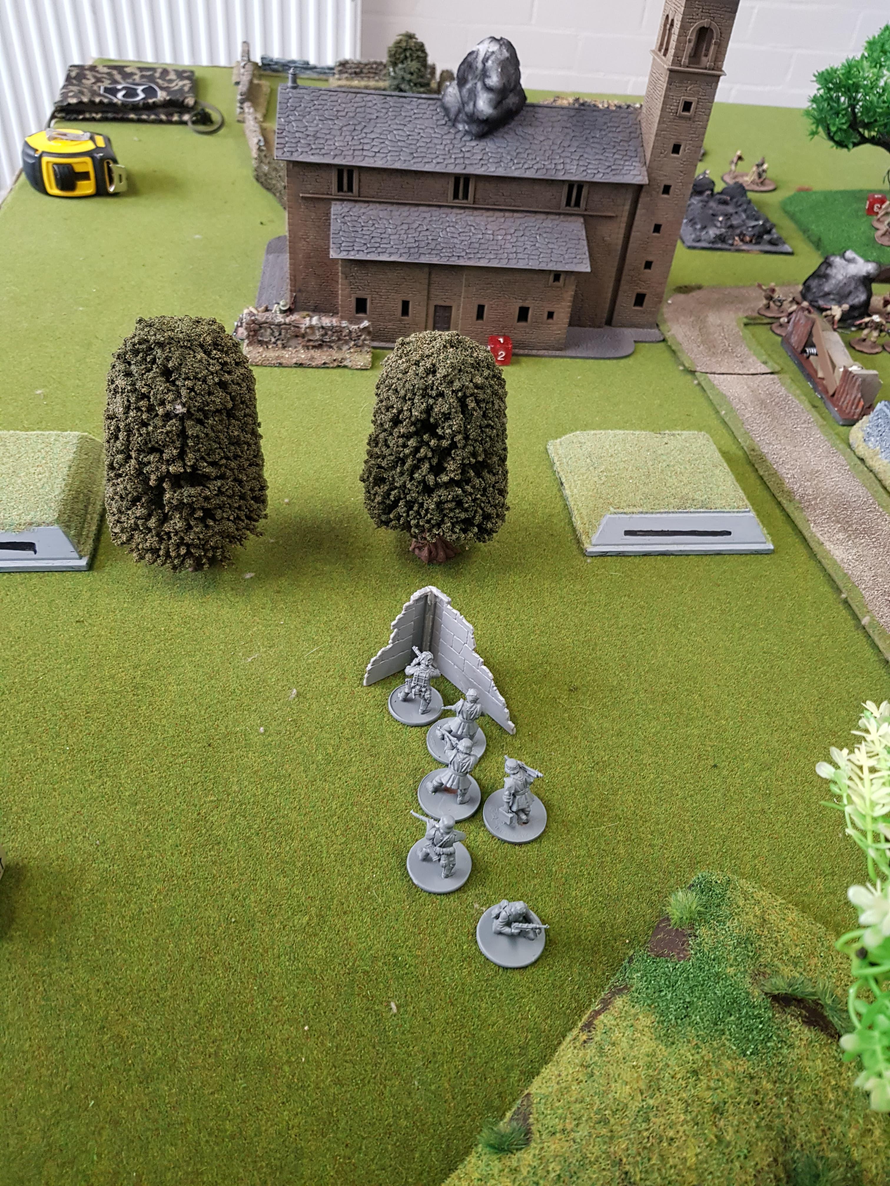 panzer grenadiers advancing on the church
