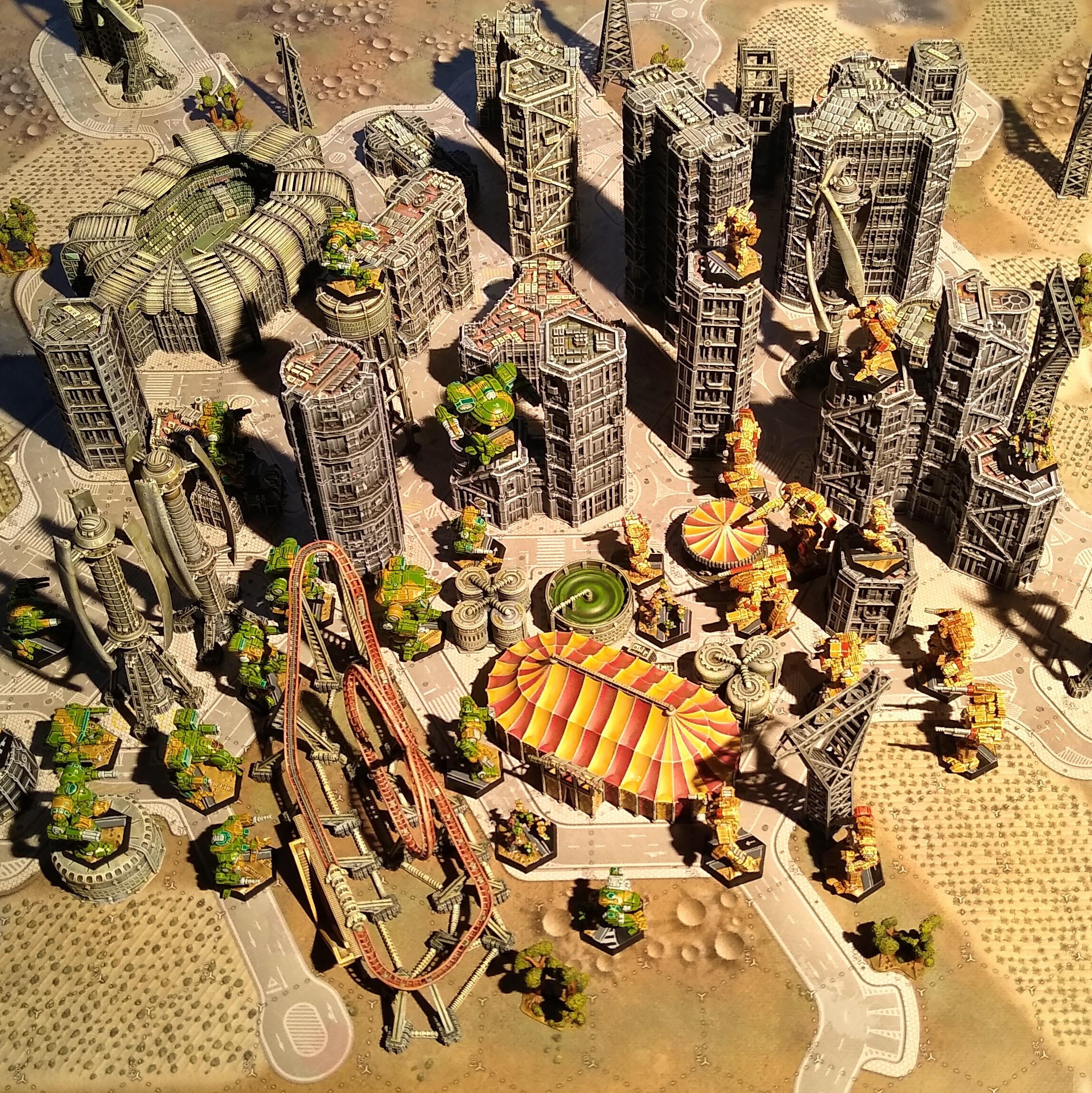 Assault, Battlemech, Battletech, Circus, City, Game Table, Mech, Mechwarrior, Robot, Roller Coaster, Terrain