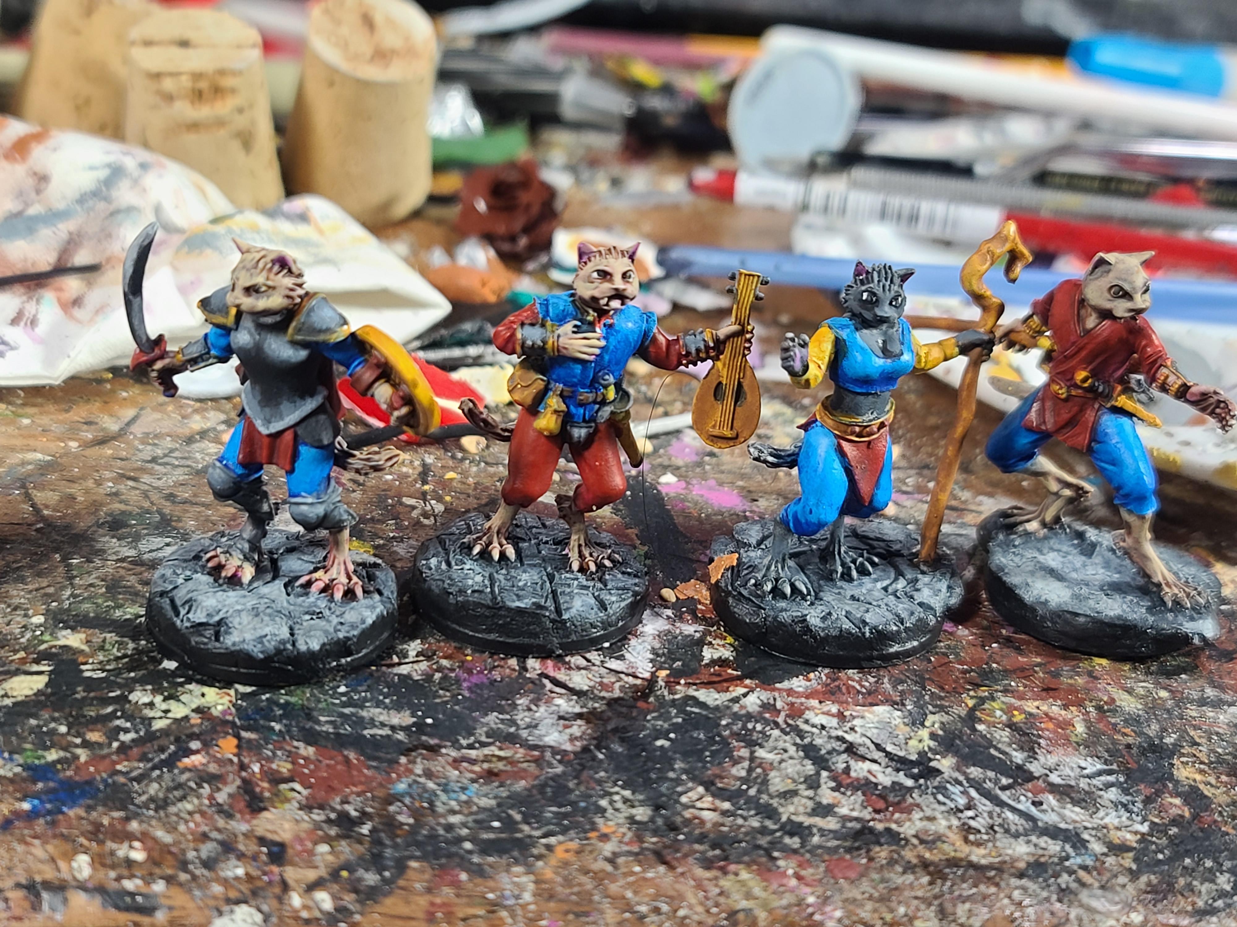 Animal Adventurers, Bard, Cat, Catfolk, Dungeons And Dragons, Fighter, Metal, Monk, Reaper Miniatures, Sorcerer, Tabaxi
