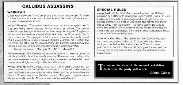 3rd Edition, Assassins, Codex Assassins, Copyright Games Workshop