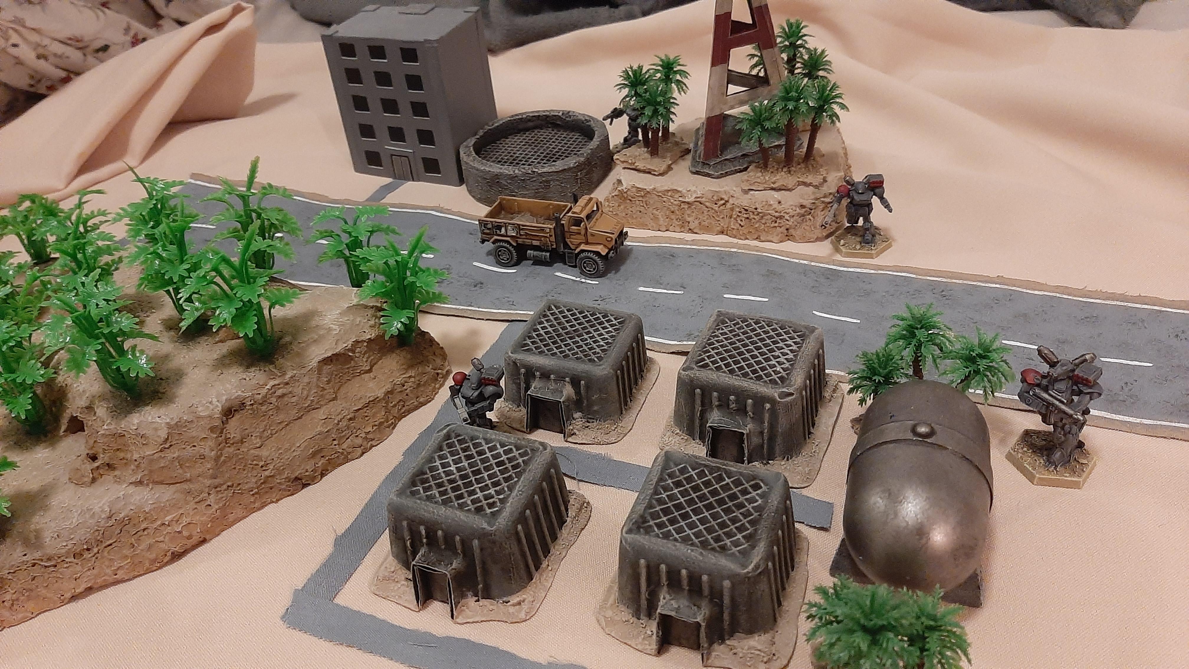 1:144, 9, Blitz, Board, Buildings, Combat, Custom, Desert, Dream, Fabric, Factory, Game Table, Gear, Habs, Heavy, Hills, Mech, Mecha, Mountains, Pod, Quonset, Roads, Robot, Rocks, Scratch Build, Tabletop, Tank, Terrain, Textile, Trees, Vent