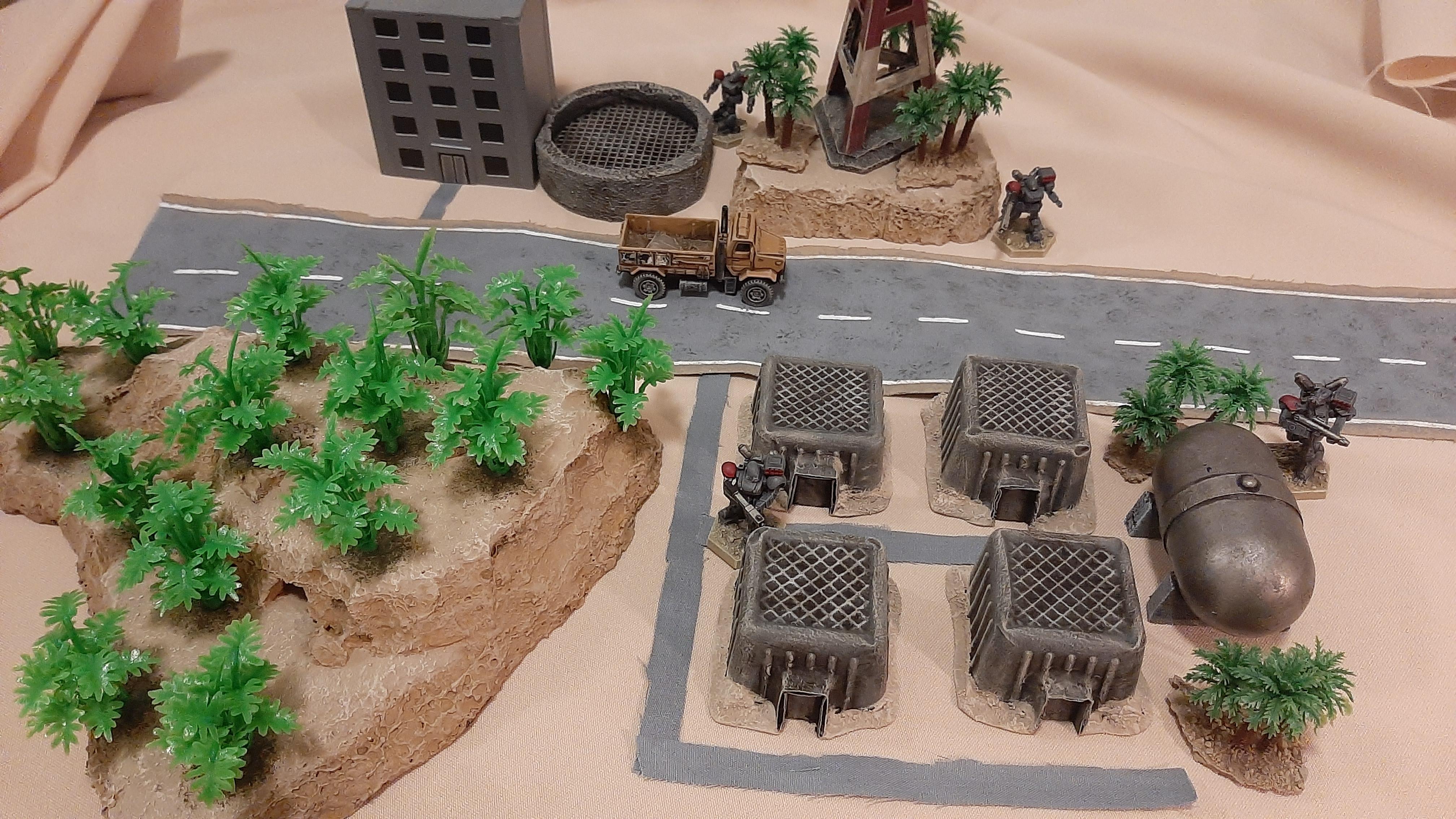 1:144, 9, Blitz, Board, Buildings, Combat, Custom, Desert, Dream, Fabric, Factory, Game Table, Gear, Habs, Heavy, Hills, Mech, Mecha, Mountains, Pod, Quonset, Roads, Robot, Rocks, Scratch Build, Tabletop, Tank, Terrain, Textile, Trees, Vent