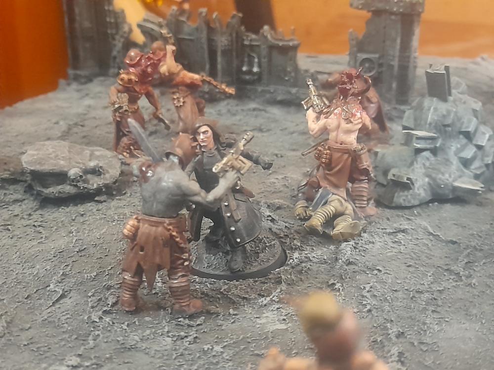 Adelana Helgen, Ambush, Attelus Kaltos, Badass, Bolter, Chaos, Cultists, Dark Heresy, Diorama, Inquisition, Power Sword, Secret War, Throne Agent, Throne Agents, Warhammer 40,000, Warhammer Fantasy