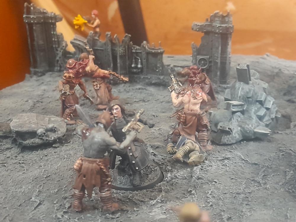 Adelana Helgen, Ambush, Attelus Kaltos, Badass, Bolter, Chaos, Cultists, Dark Heresy, Diorama, Inquisition, Power Sword, Secret War, Throne Agent, Throne Agents, Warhammer 40,000, Warhammer Fantasy